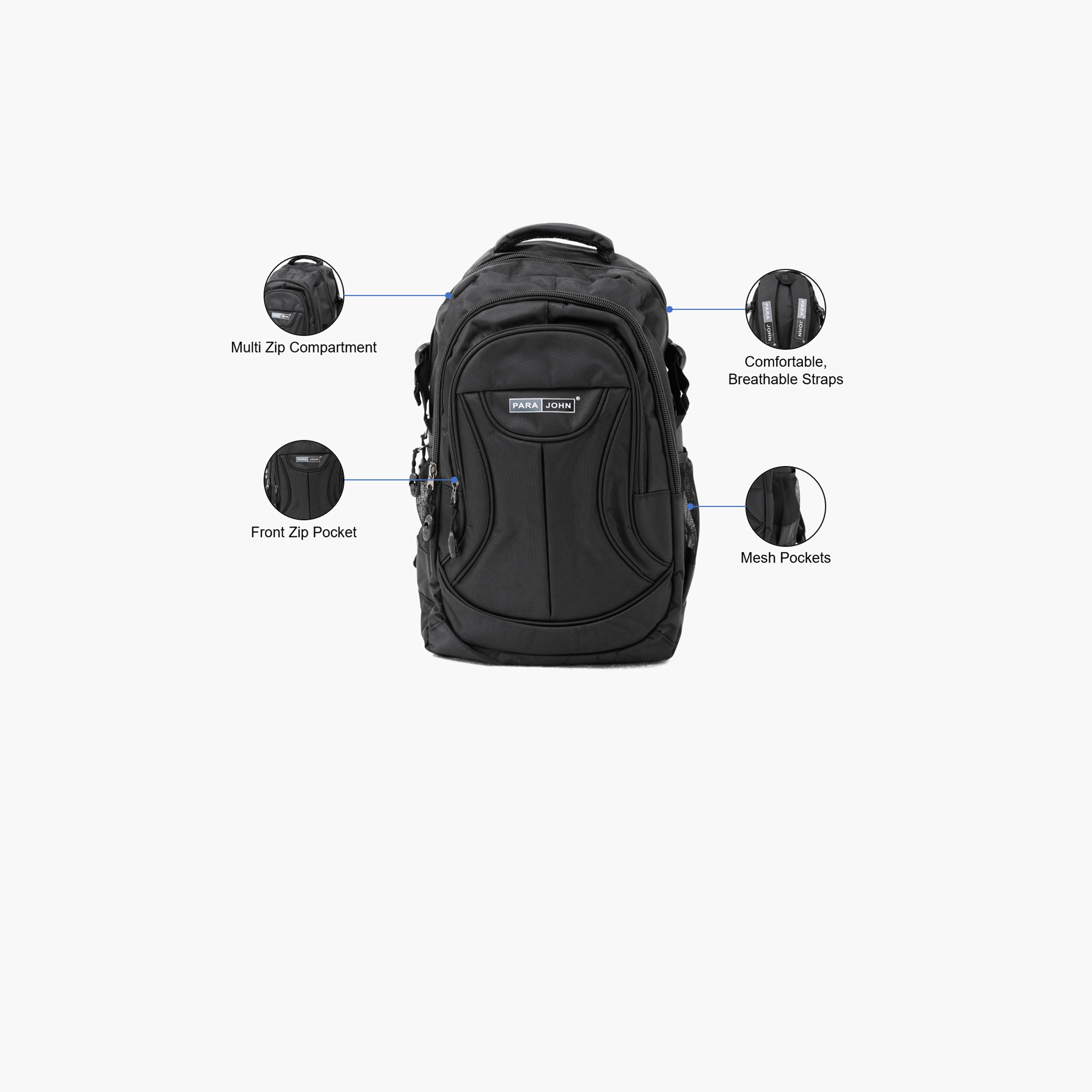 Para John 16 Inches Backpack Nylon with Adjustable Strap-school-bagsandbackpacks-backpacks-image-2