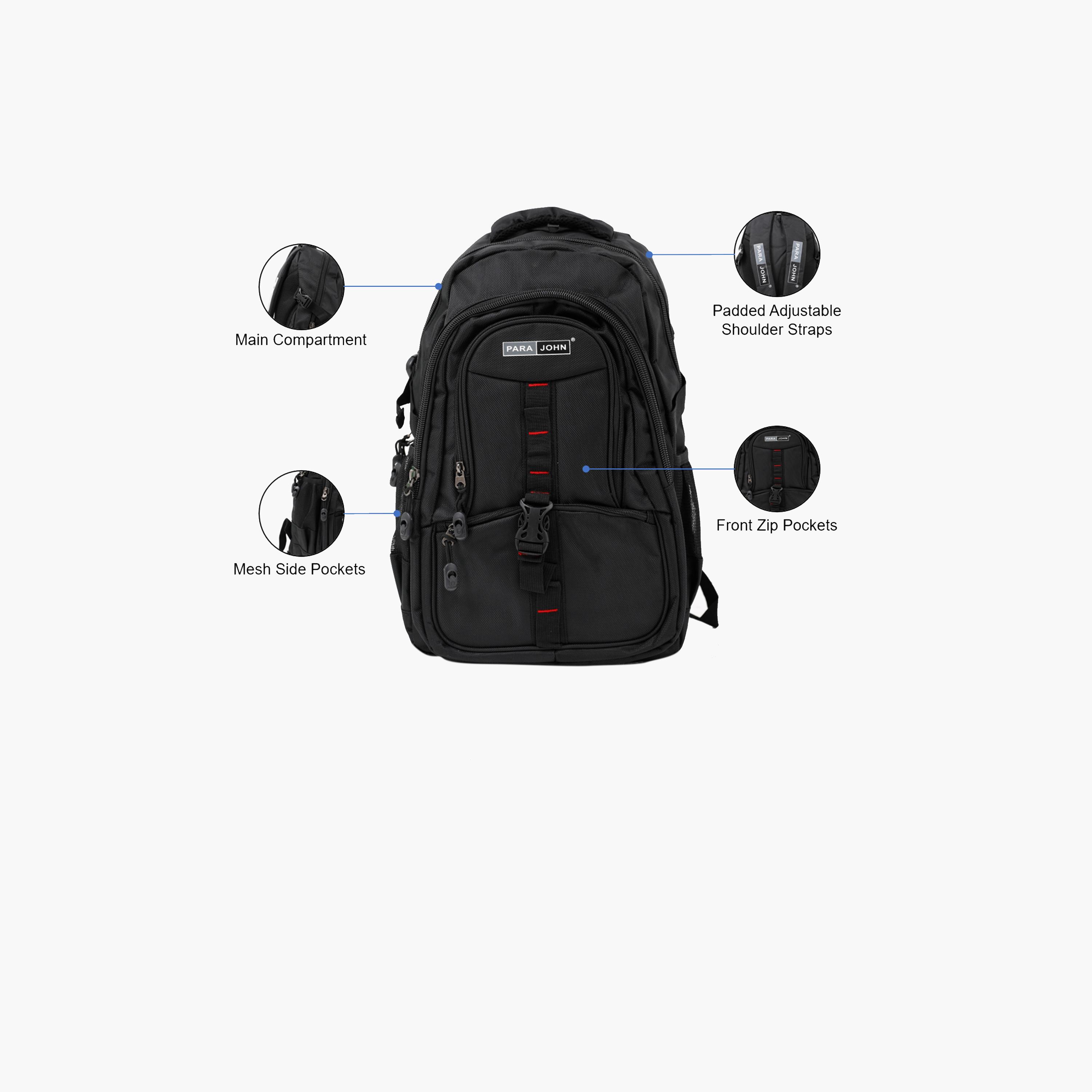 Para John 16 Inches Backpack Polyester with Adjustable Strap-school-bagsandbackpacks-backpacks-image-2