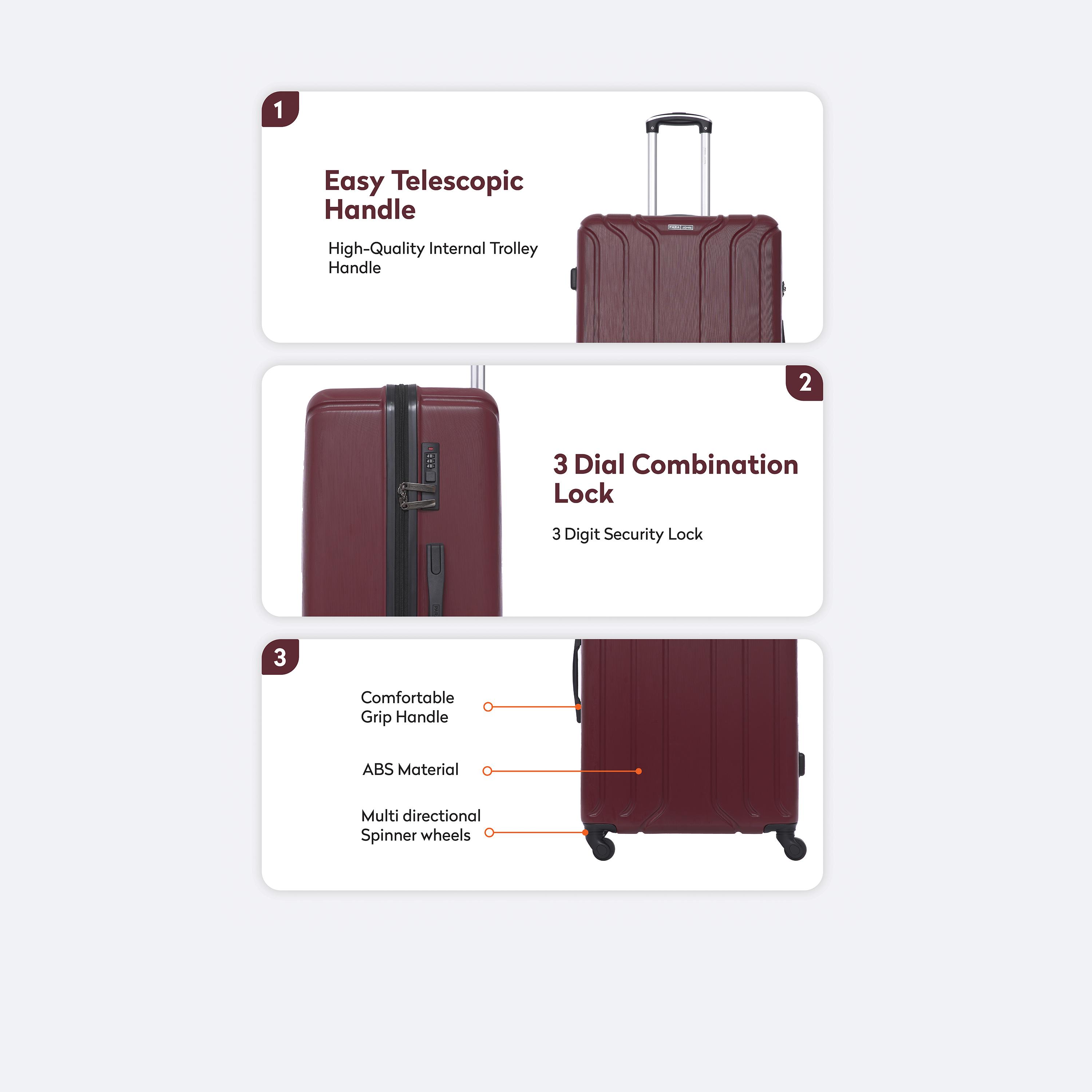 باراجون- طقم 3 شنط بأربع عجلات دوارة من مادة ABS وجوانب صلبة مع قفل مركب-travel-luggagesandbags-luggage-image-17