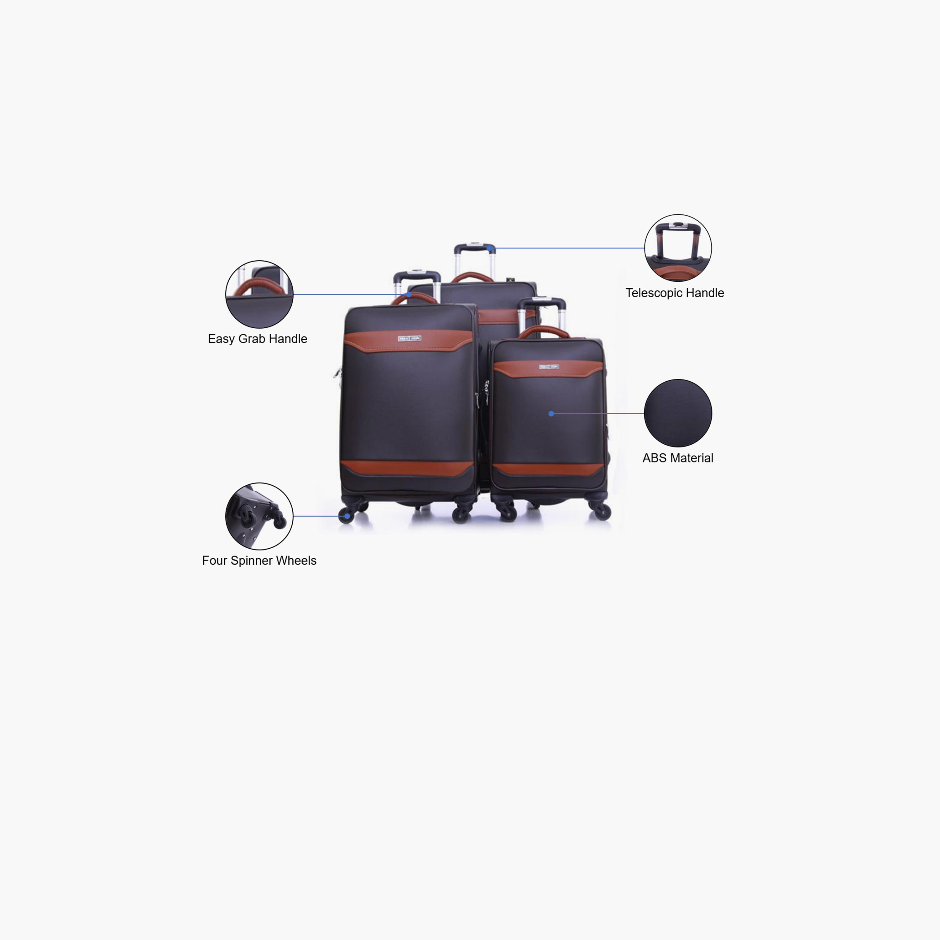 باراجون- طقم 3 شنط بأربع عجلات دوارة من مادة ABS وجوانب طرية مع قفل مركب-travel-luggagesandbags-luggage-image-2