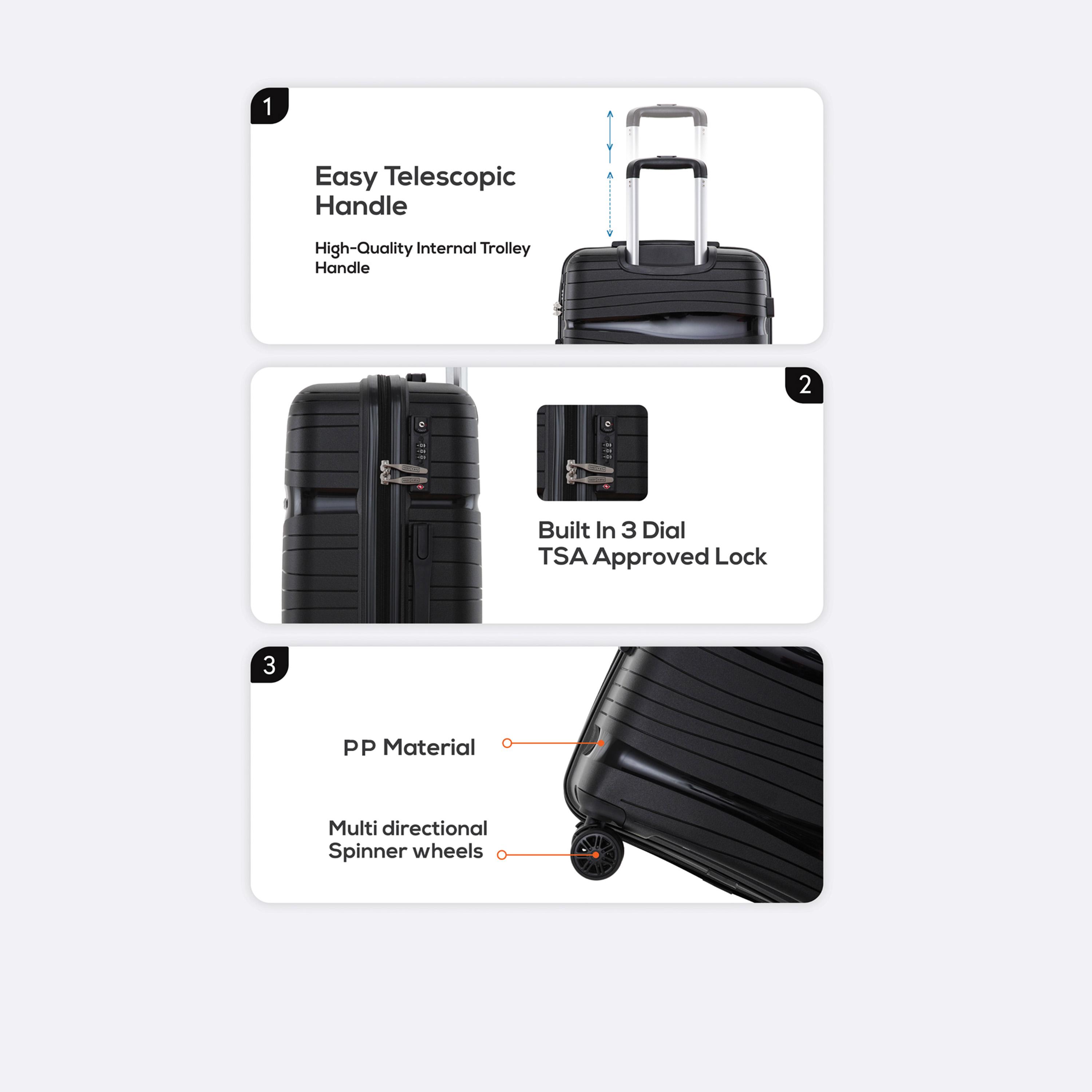 Para John Set of 3 Polypropylene Hard Sided 4-Wheeler Spinner Trolley Bag with Combination Lock-travel-luggagesandbags-luggage-image-5