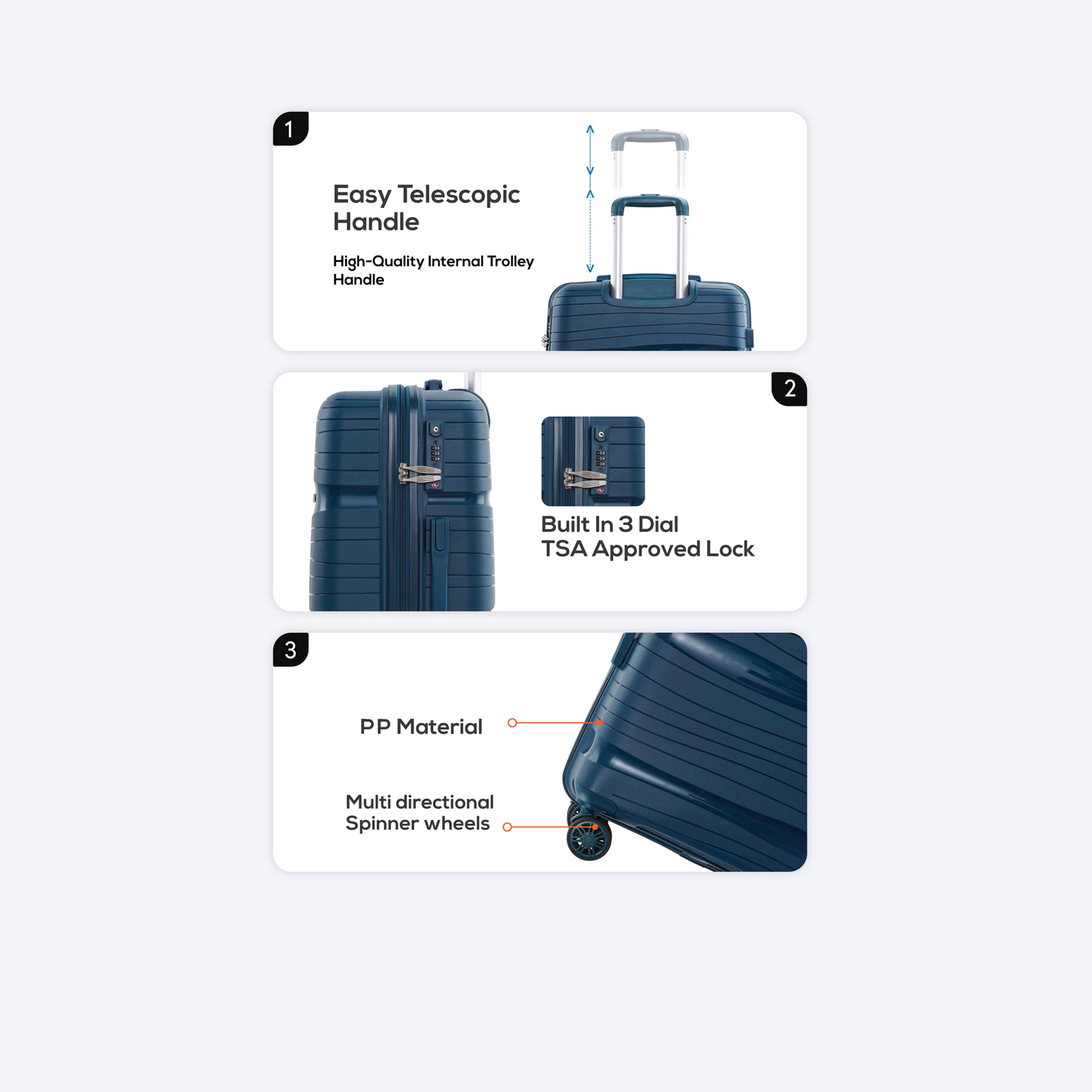 باراجون- طقم 3 شنط بولي بروبيلين بأربع عجلات دوارة وجوانب صلبة مع قفل مركب-travel-luggagesandbags-luggage-image-15