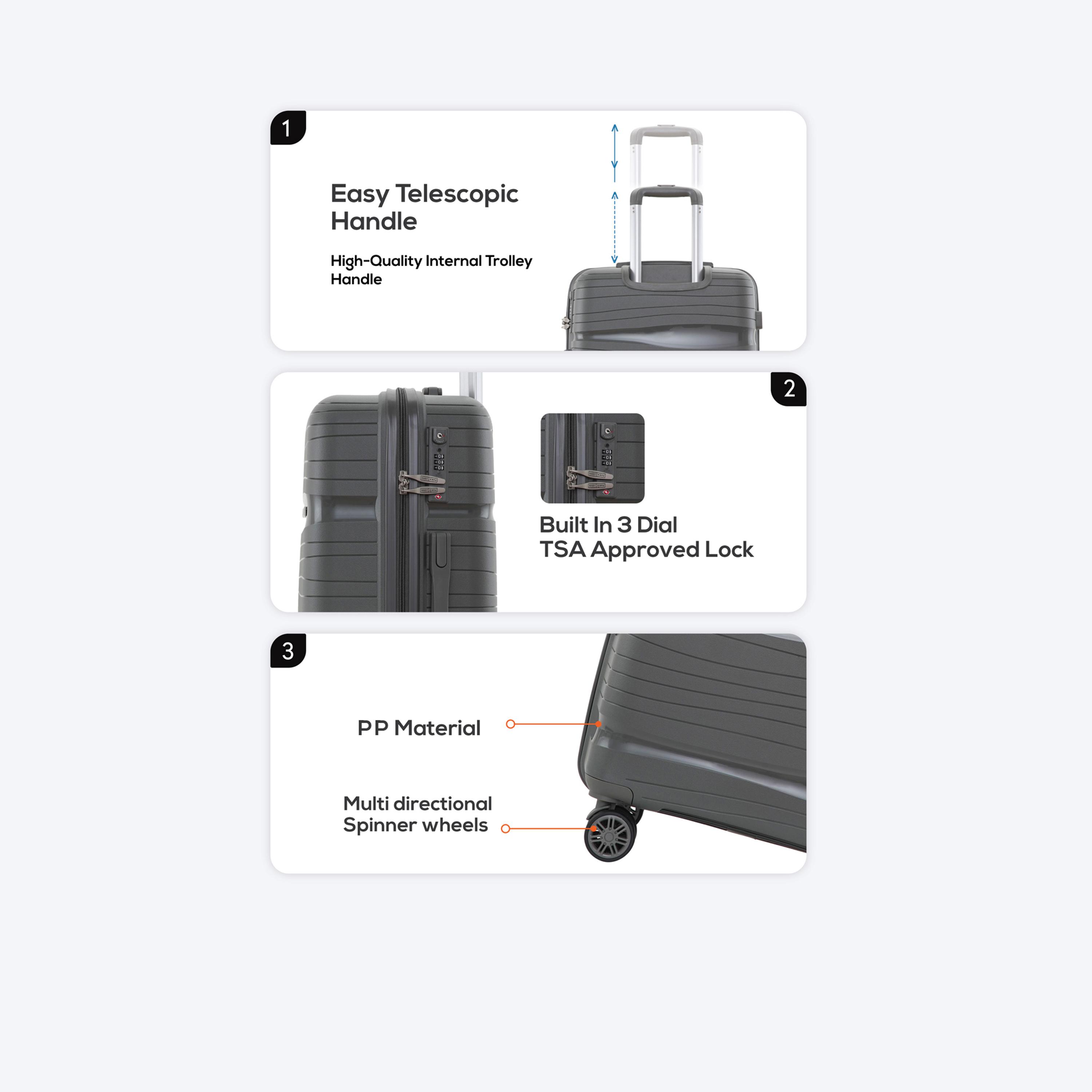 باراجون- طقم 3 شنط بولي بروبيلين بأربع عجلات دوارة وجوانب صلبة مع قفل مركب-travel-luggagesandbags-luggage-image-20