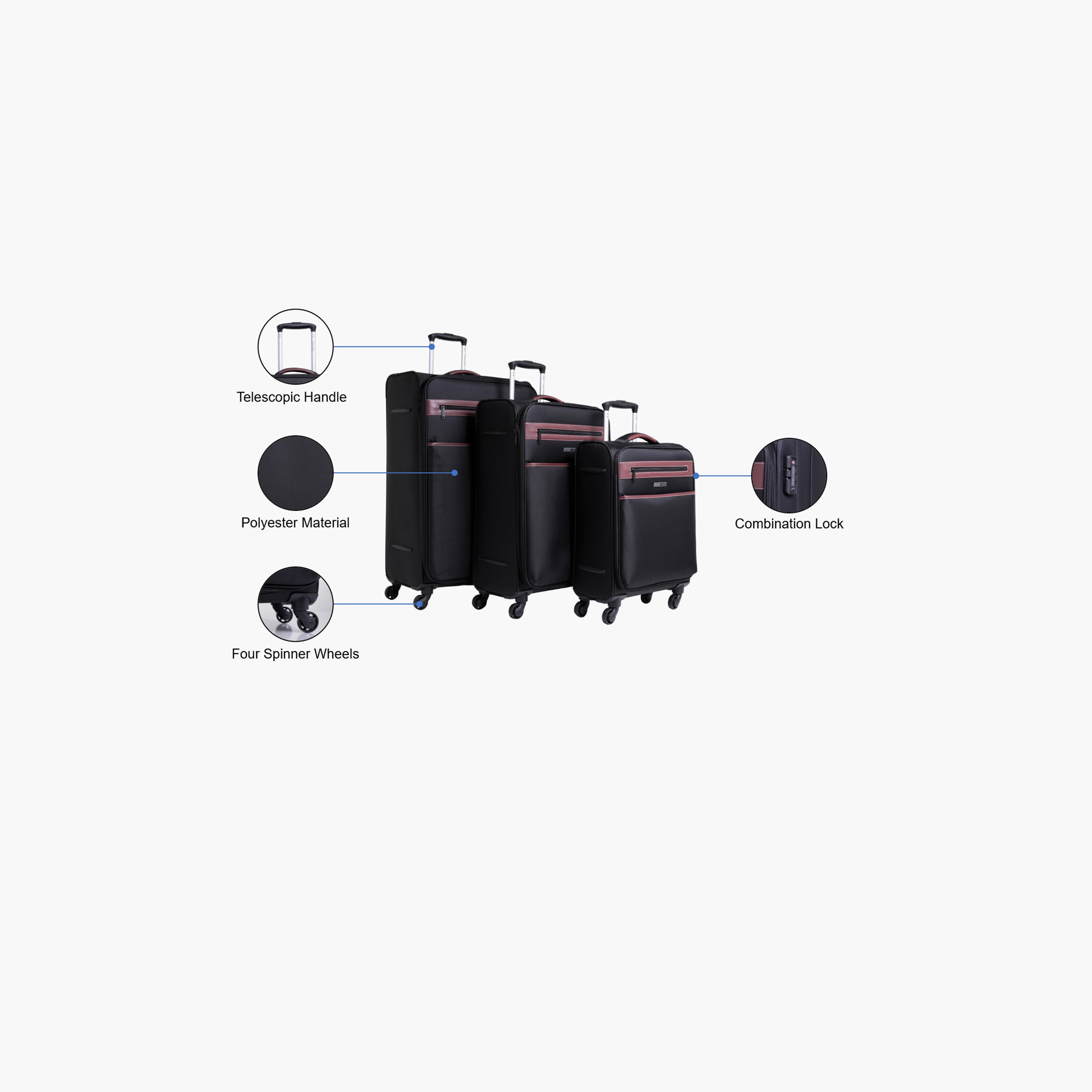 Para John Set of 3 Polyester Soft Sided 4-Wheeler Spinner Trolley Bag with Combination Lock-travel-luggagesandbags-luggage-image-2