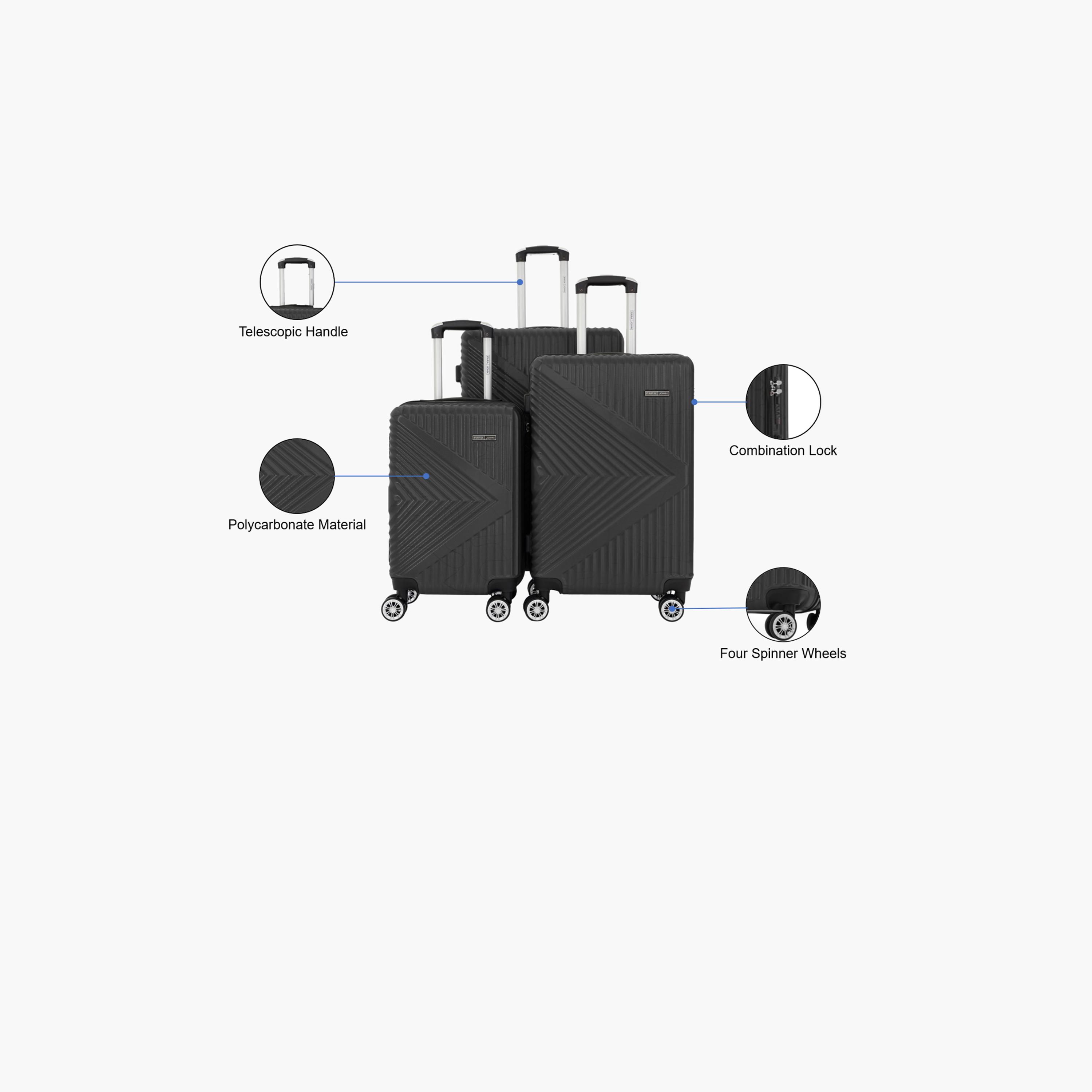 Para John Set of 3 Polycarbonate with ABS Hard Sided 4-Wheeler Spinner Trolley Bag with Combination Lock-travel-luggagesandbags-luggage-image-2