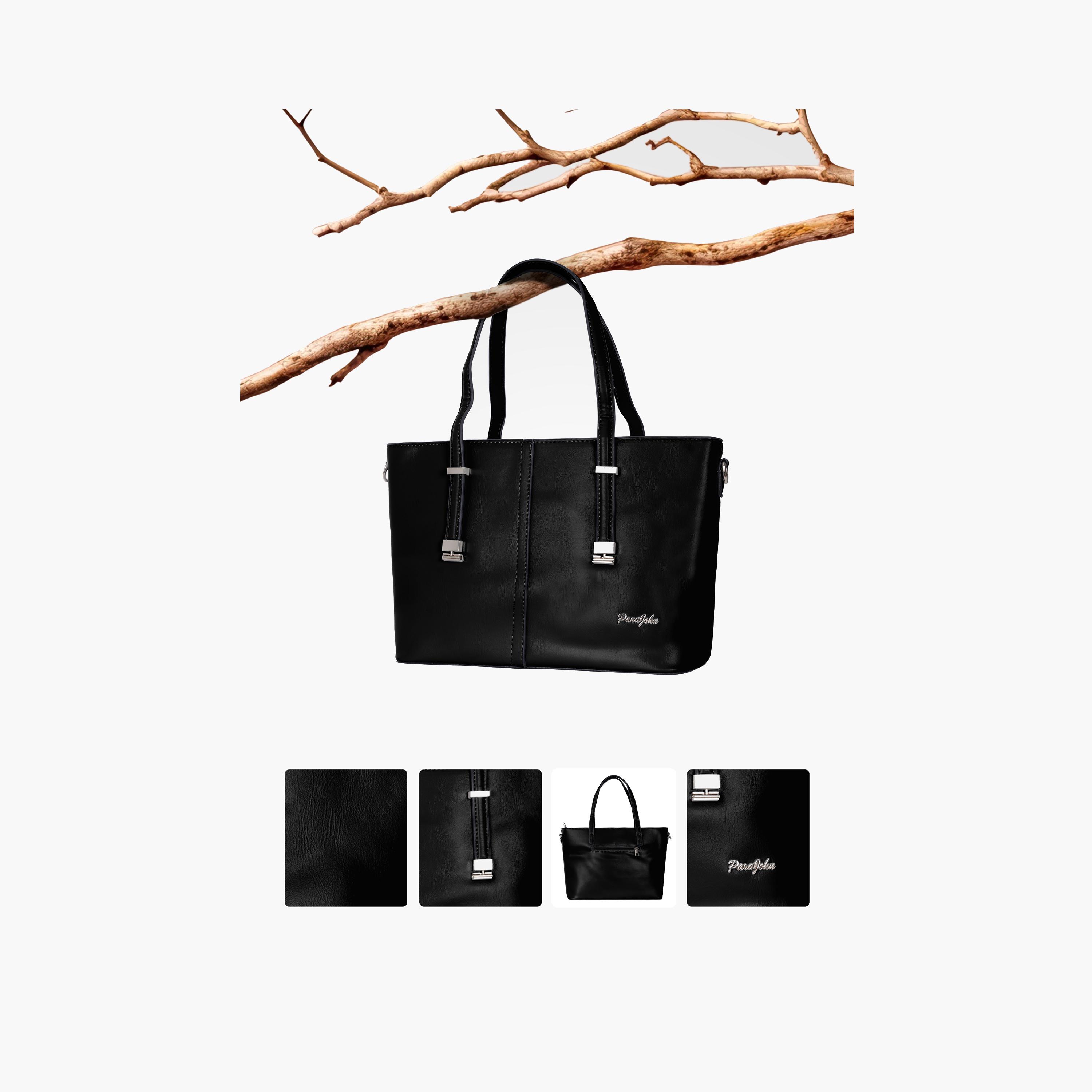 Para John Textured Double Handle Tote Bag with Zipper Closure and Detachable Strap-women-bagsandwallets-handbags-image-5
