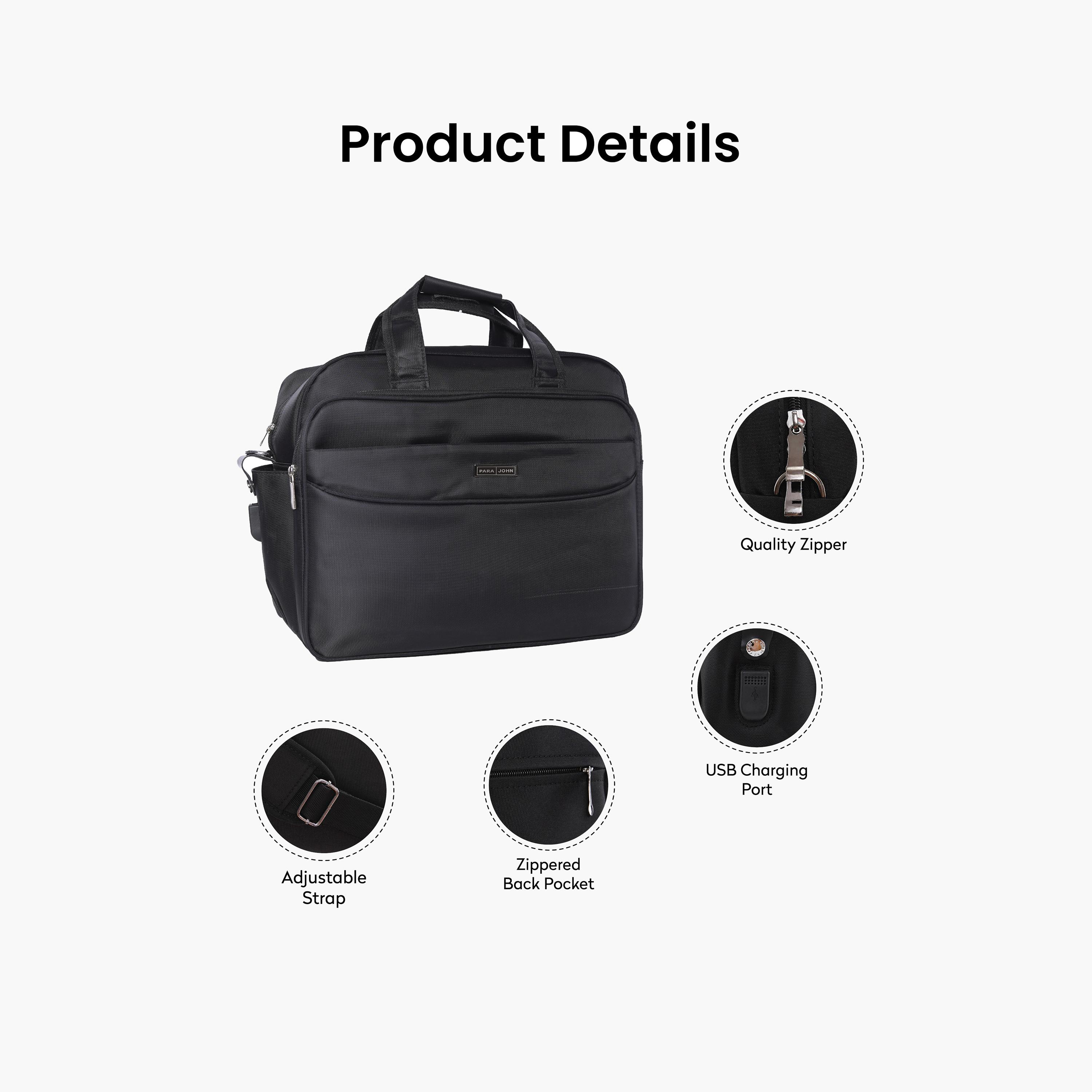 Para John Textured Double Handle Laptop Bag with Zipper Closure and Detachable Strap-men-bags-image-3