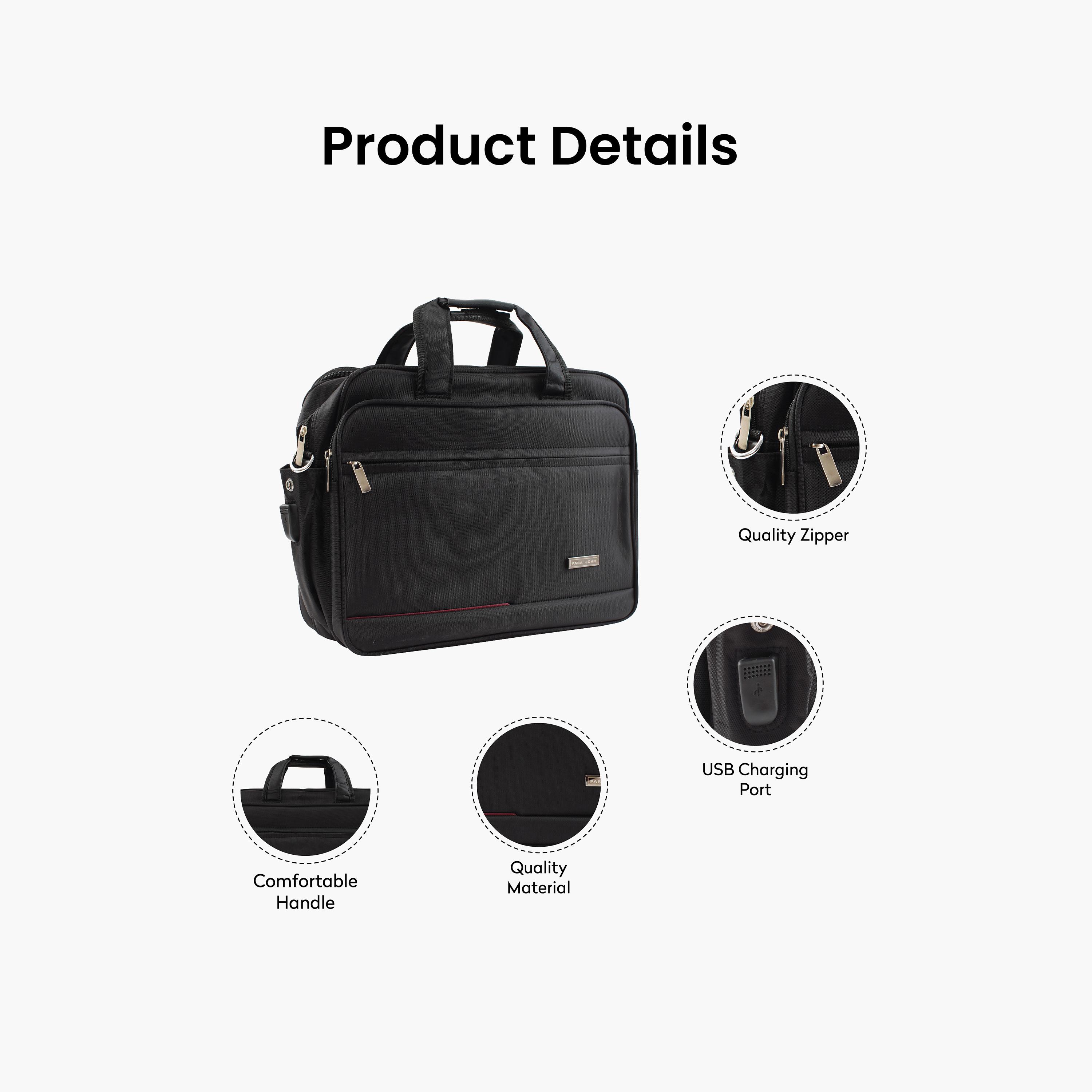 Para John Textured Double Handle Laptop Bag with Zipper Closure and Detachable Strap-men-bags-image-2