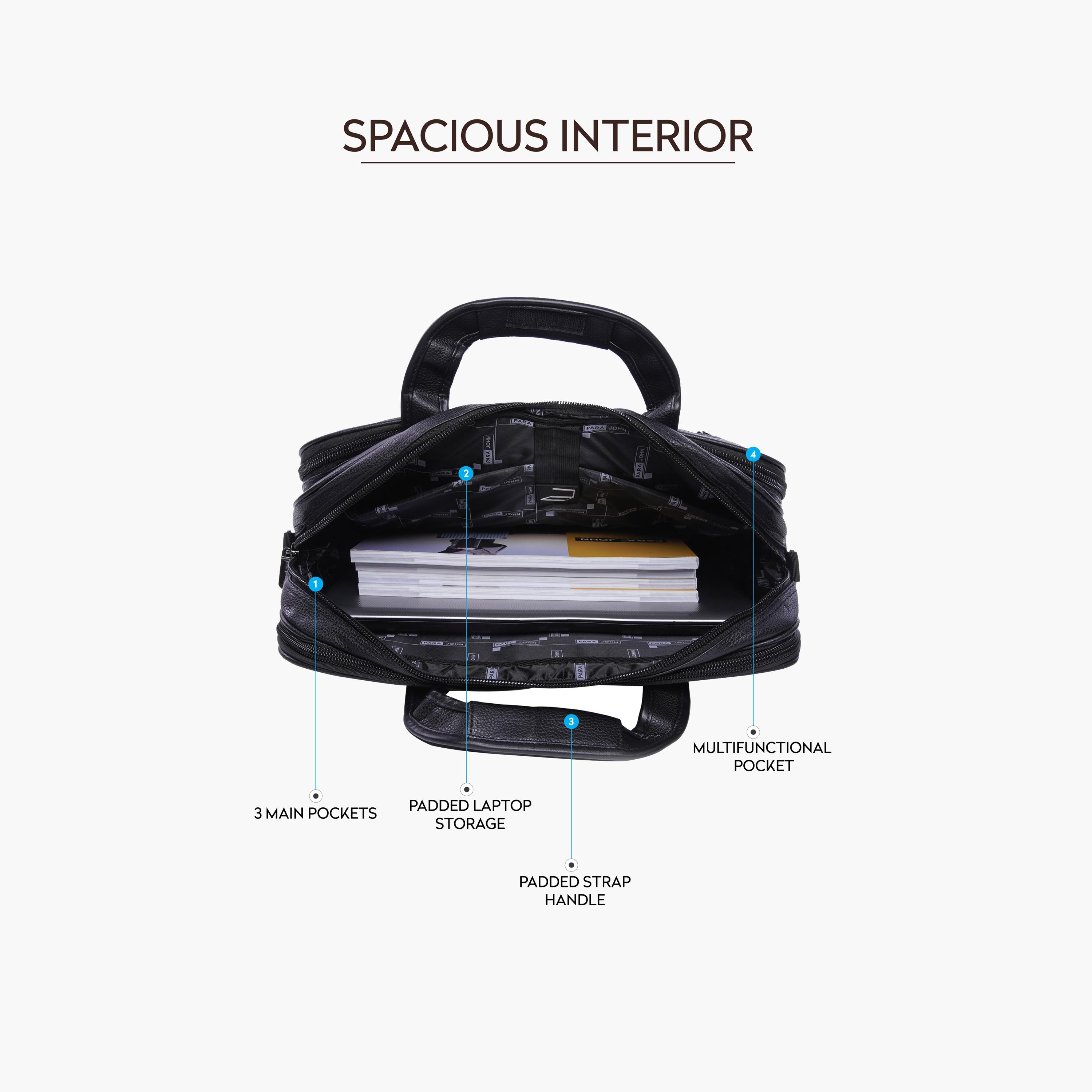 Para John Textured Double Handle Laptop Bag with Zipper Closure and Detachable Strap-men-bags-image-2