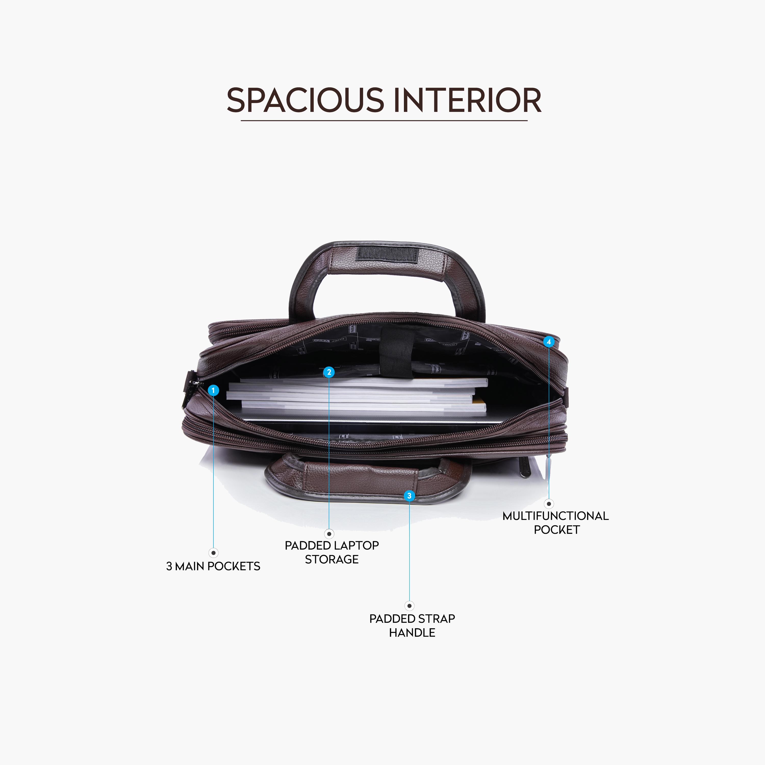 Para John Textured Double Handle Laptop Bag with Zipper Closure and Detachable Strap-men-bags-image-3