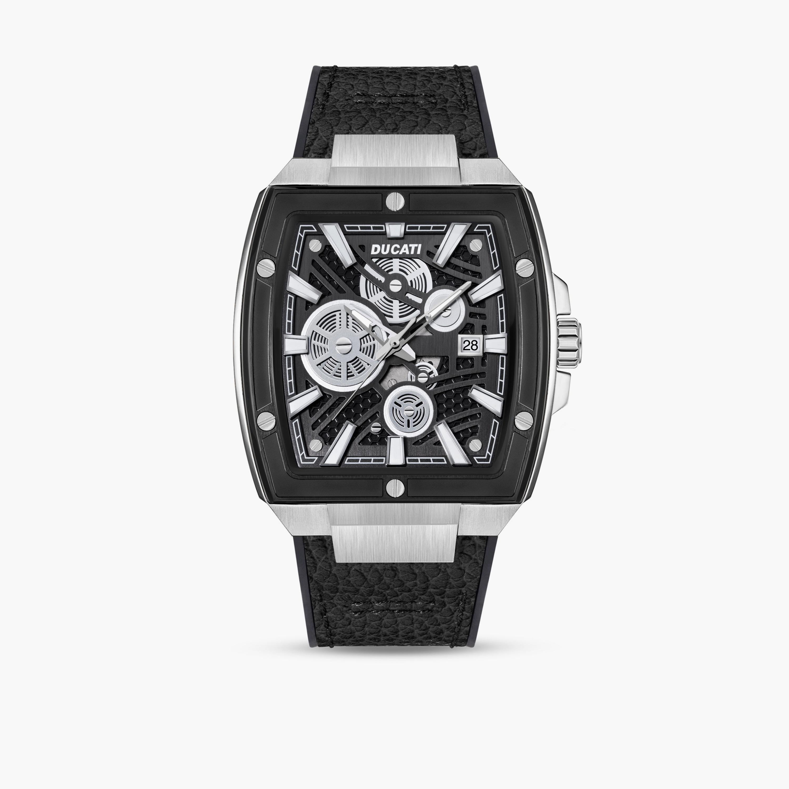 Ducati Men's 40 MM Black Analog Leather Strap Watch | DTWGB0000701-men-watchesandjewellery-watches-image-1