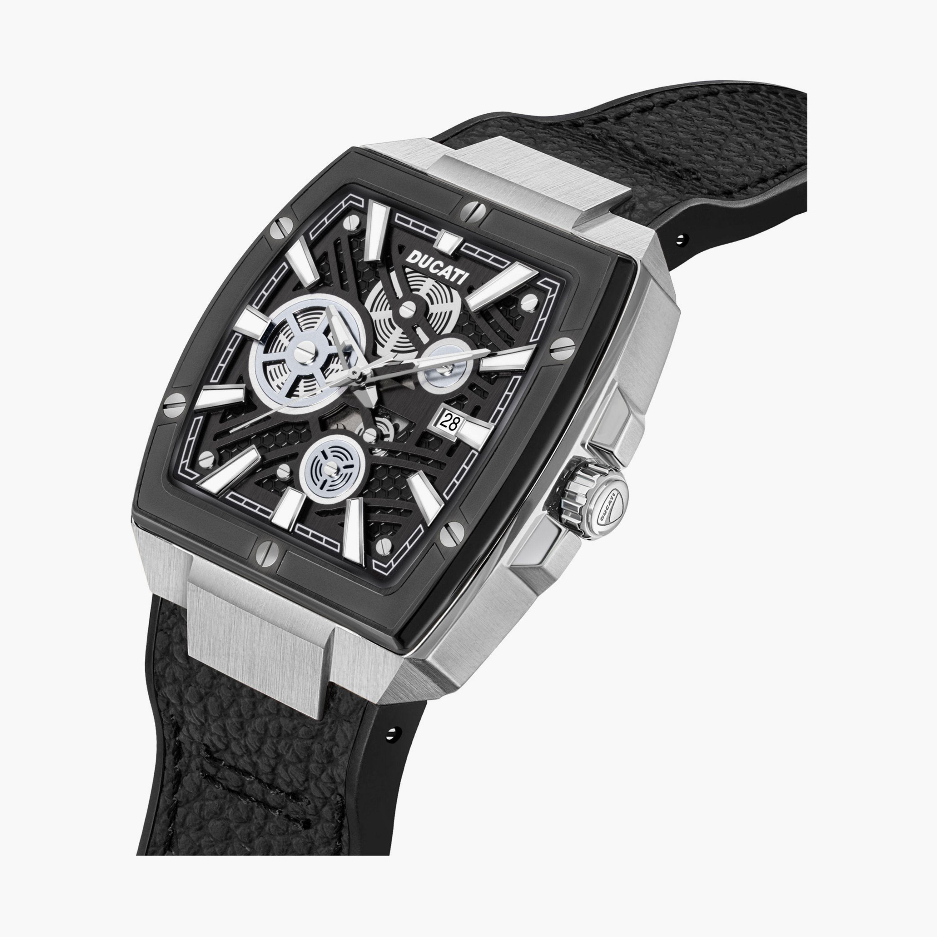 Ducati Men's 40 MM Black Analog Leather Strap Watch | DTWGB0000701-men-watchesandjewellery-watches-image-2