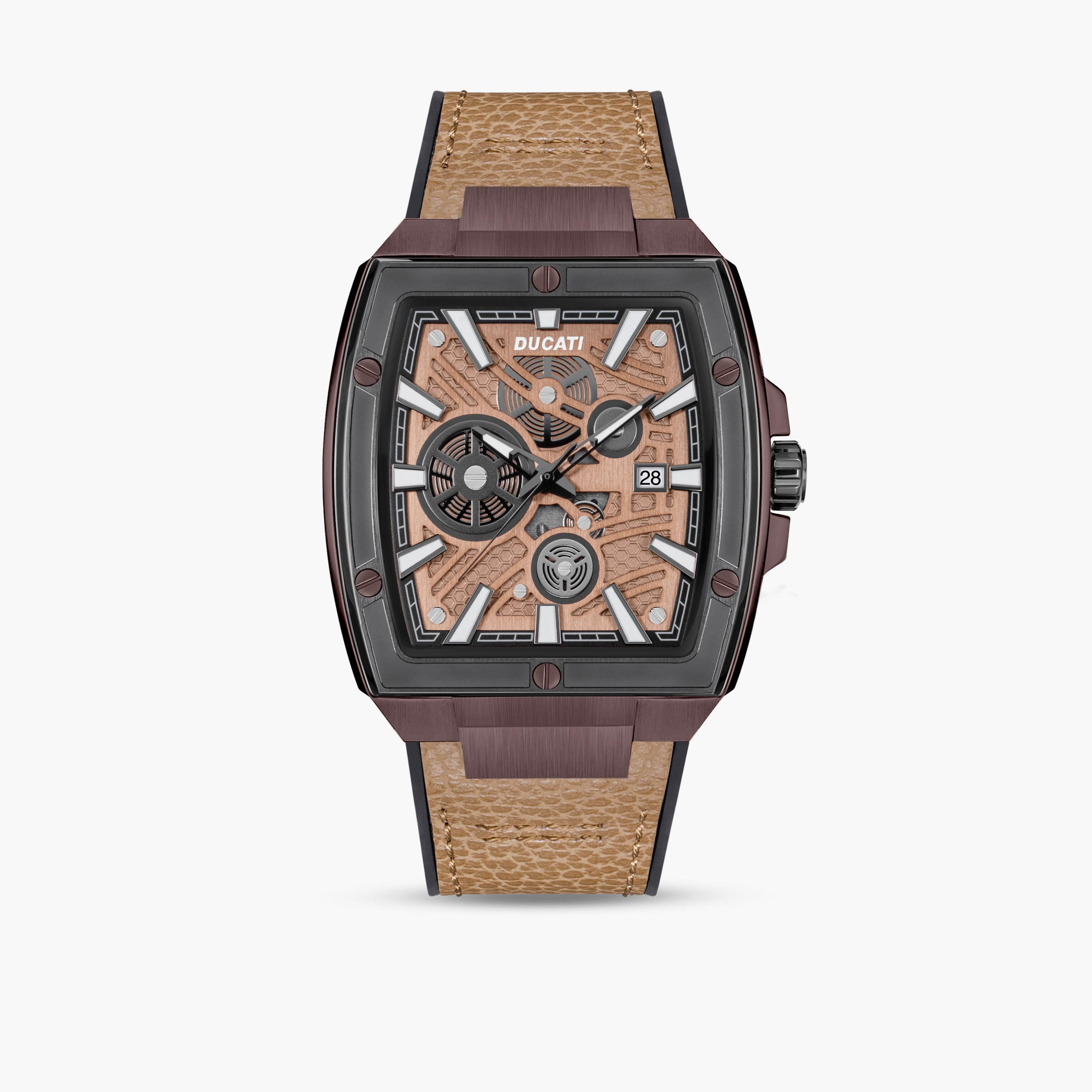 Ducati Men's 40 MM Brown Analog Leather Strap Watch | DTWGB0000702-men-watchesandjewellery-watches-image-1