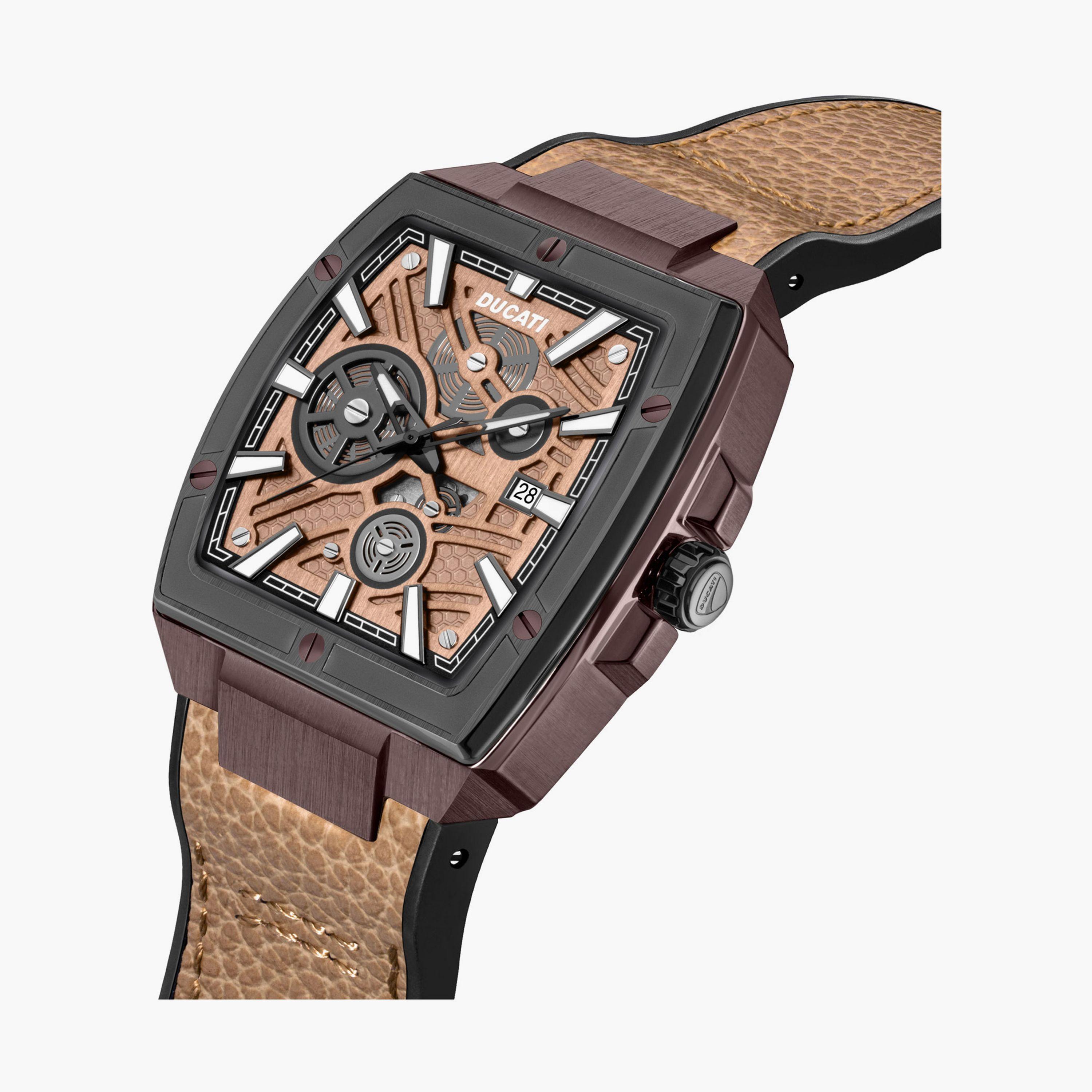 Ducati Men's 40 MM Brown Analog Leather Strap Watch | DTWGB0000702-men-watchesandjewellery-watches-image-2