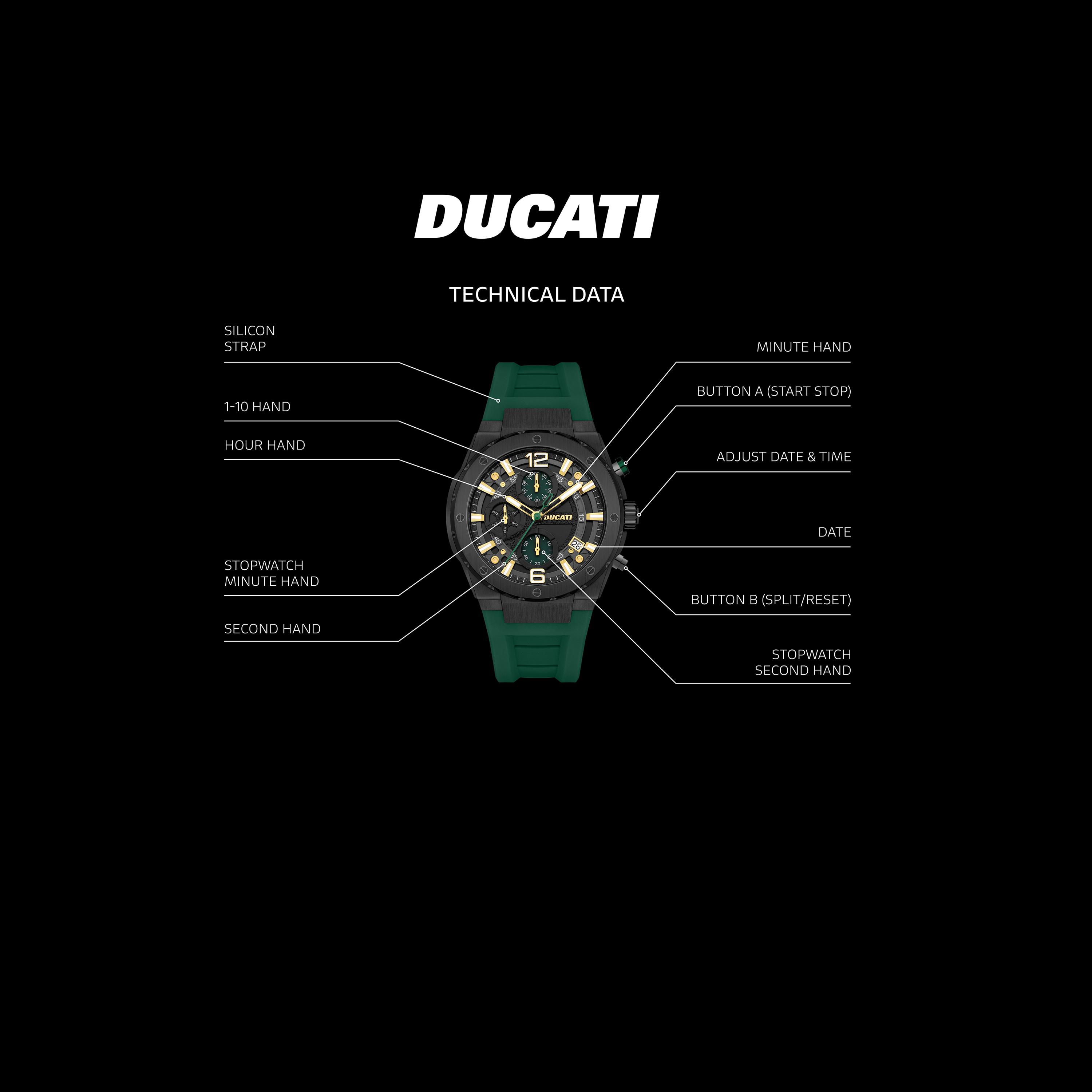 Ducati Men's 44 MM Green Chronograph Silicone Strap Watch | DTWGO0000803-men-watchesandjewellery-watches-image-4