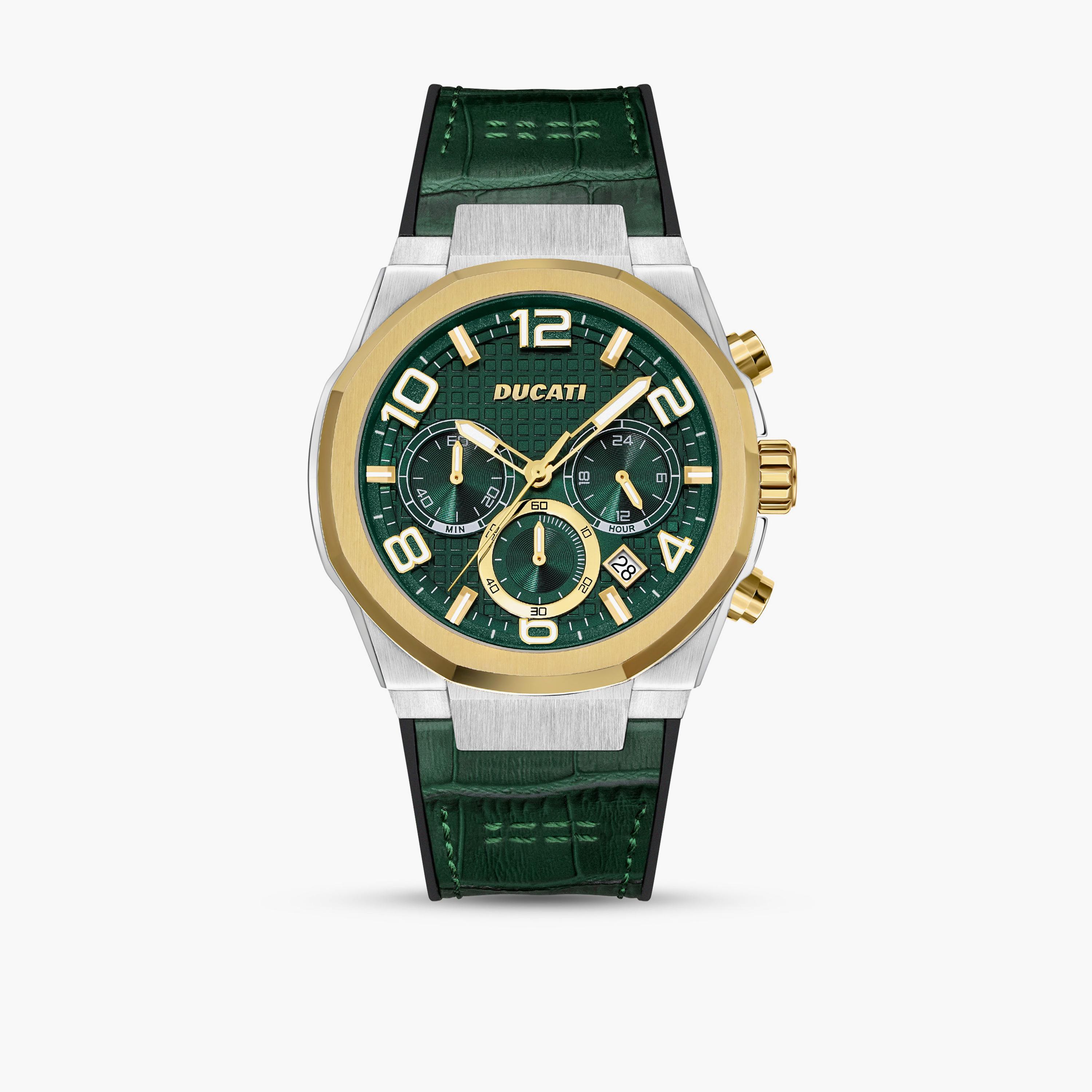 Ducati Men's 44 MM Green Chronograph Leather Strap Watch | DTWGC0001101-men-watchesandjewellery-watches-image-1