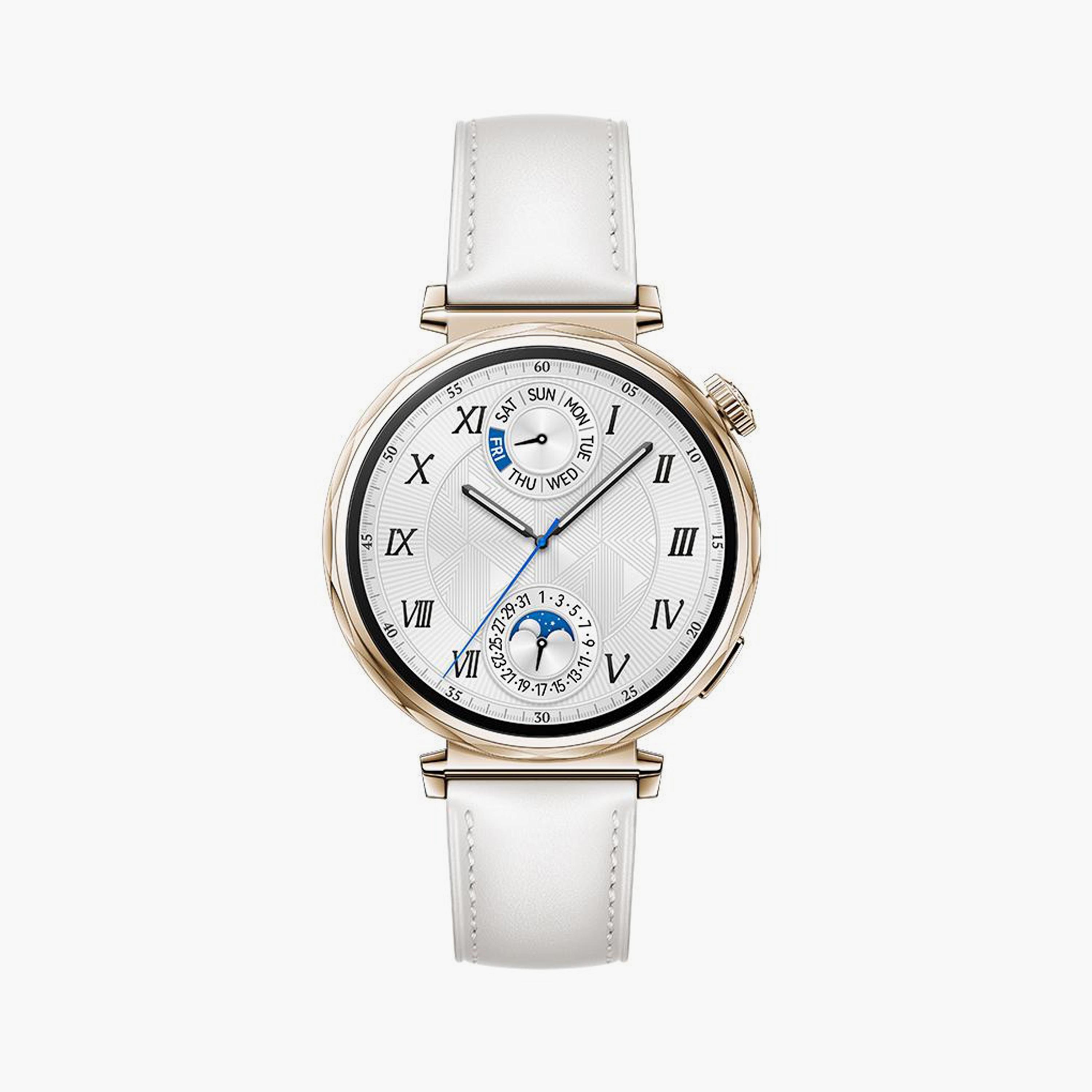 ساعة هواوي جي تي 5 جانا باللون الأبيض مع حزام جلدي مركب | HUW-GT5-JANA-WHT-electronics-smartwatches-image-1
