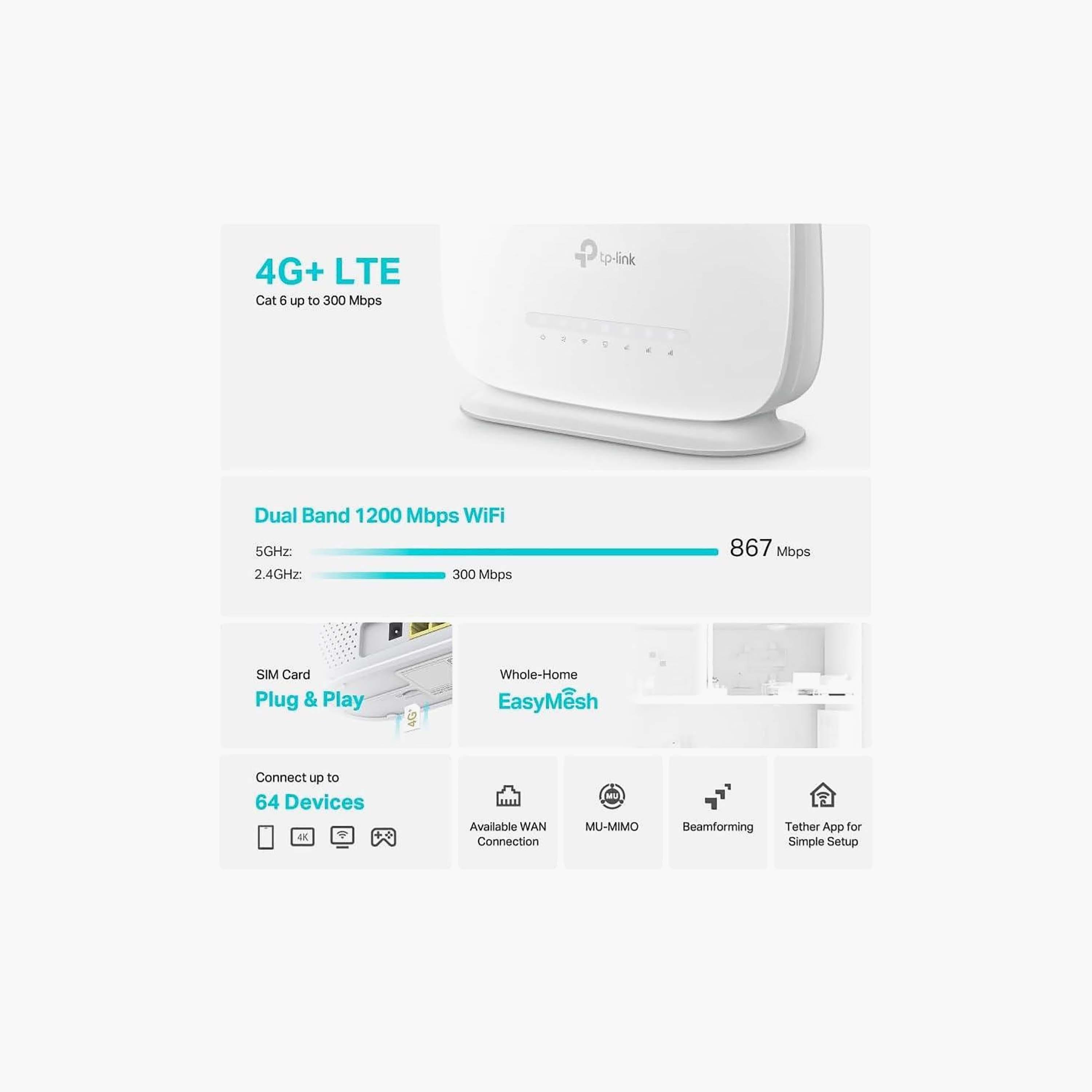 راوتر تي بي لينك لاسلكي جيجابايت 4G+ Cat6 AC1200 ثنائي النطاق من تي بي لينك | ARCHER MR505-electronics-accessories-computeraccesories-image-3