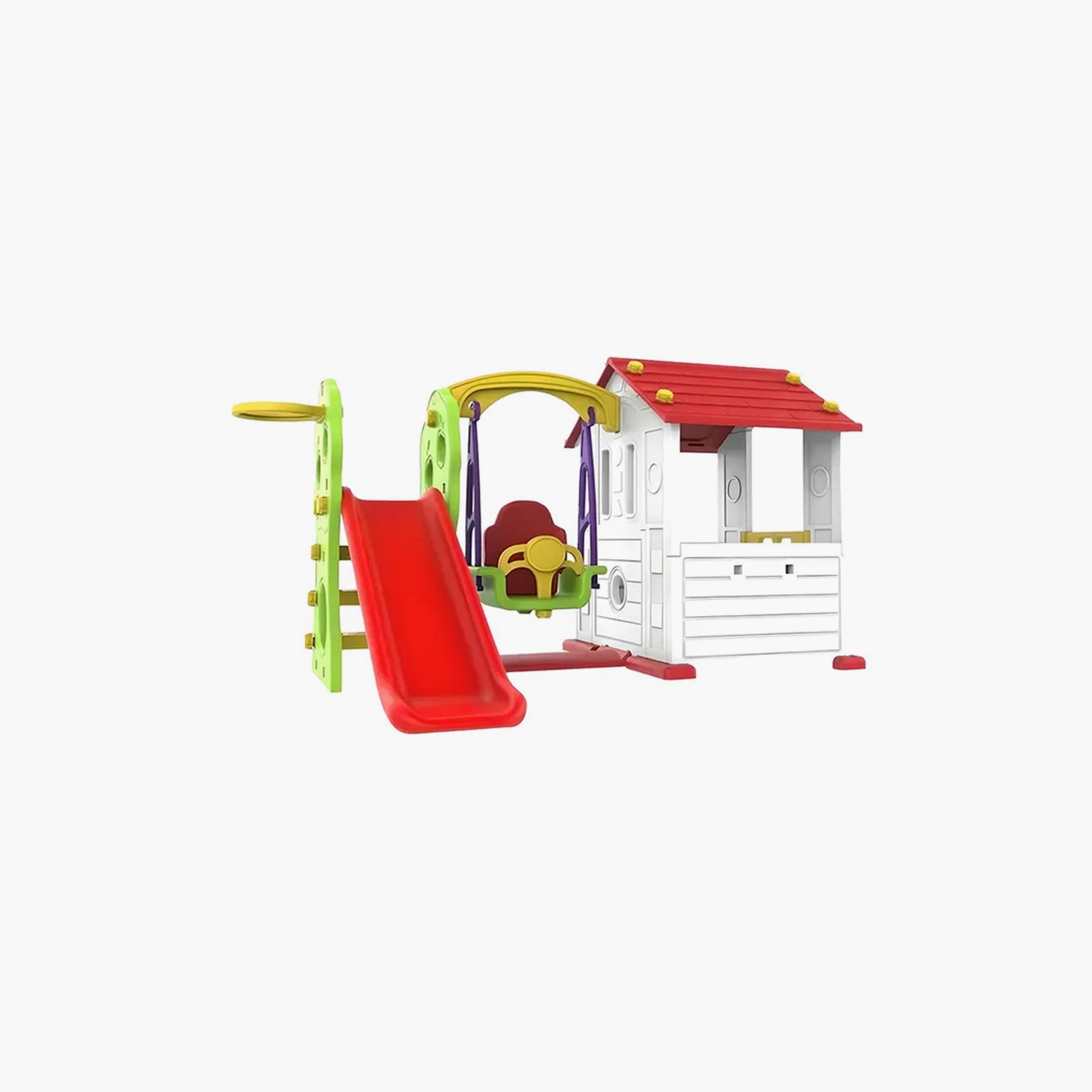 MYTS Playhouse with Swing & Slide - White & Red-toys-outdoor-playhousesandplayards-image-1
