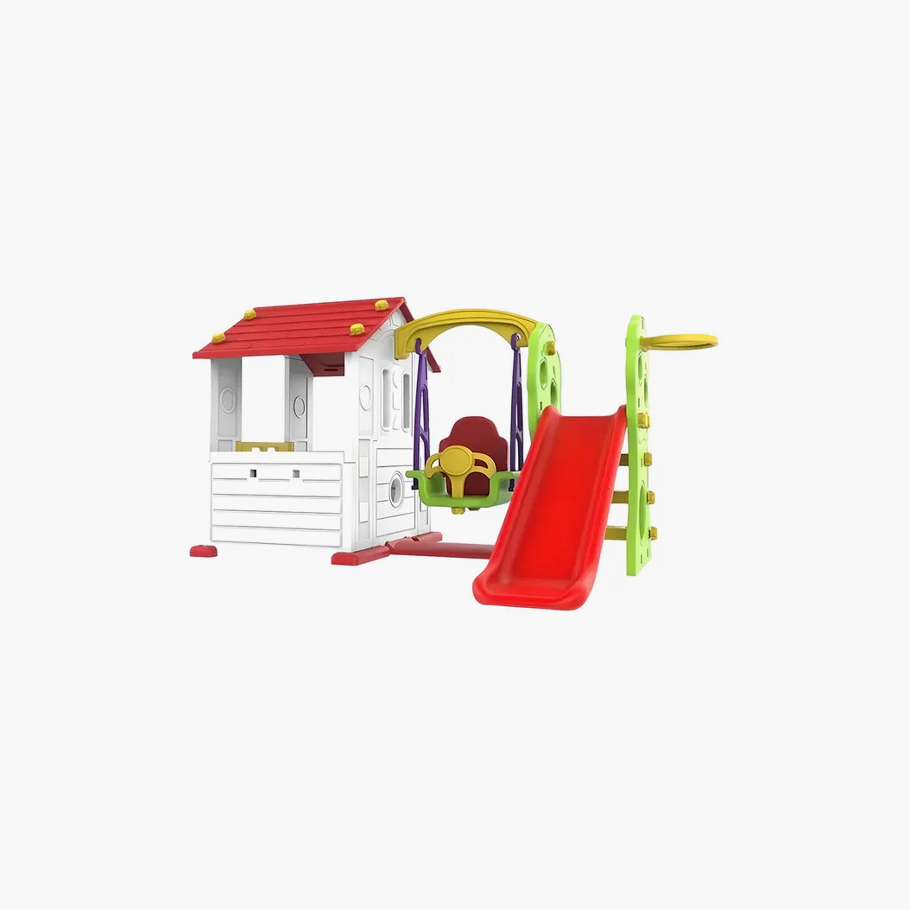 MYTS Playhouse with Swing & Slide - White & Red-toys-outdoor-playhousesandplayards-image-2
