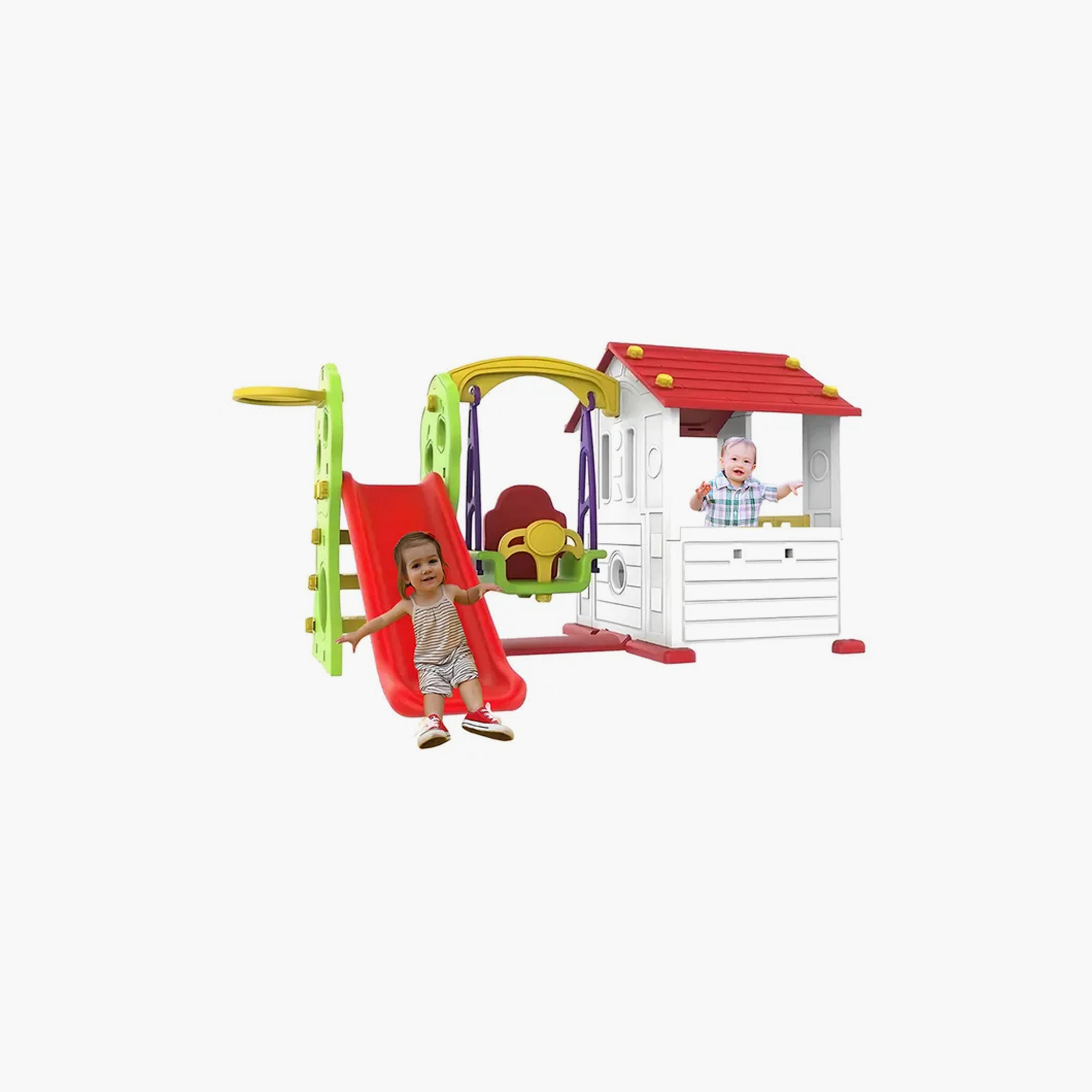 MYTS Playhouse with Swing & Slide - White & Red-toys-outdoor-playhousesandplayards-image-3