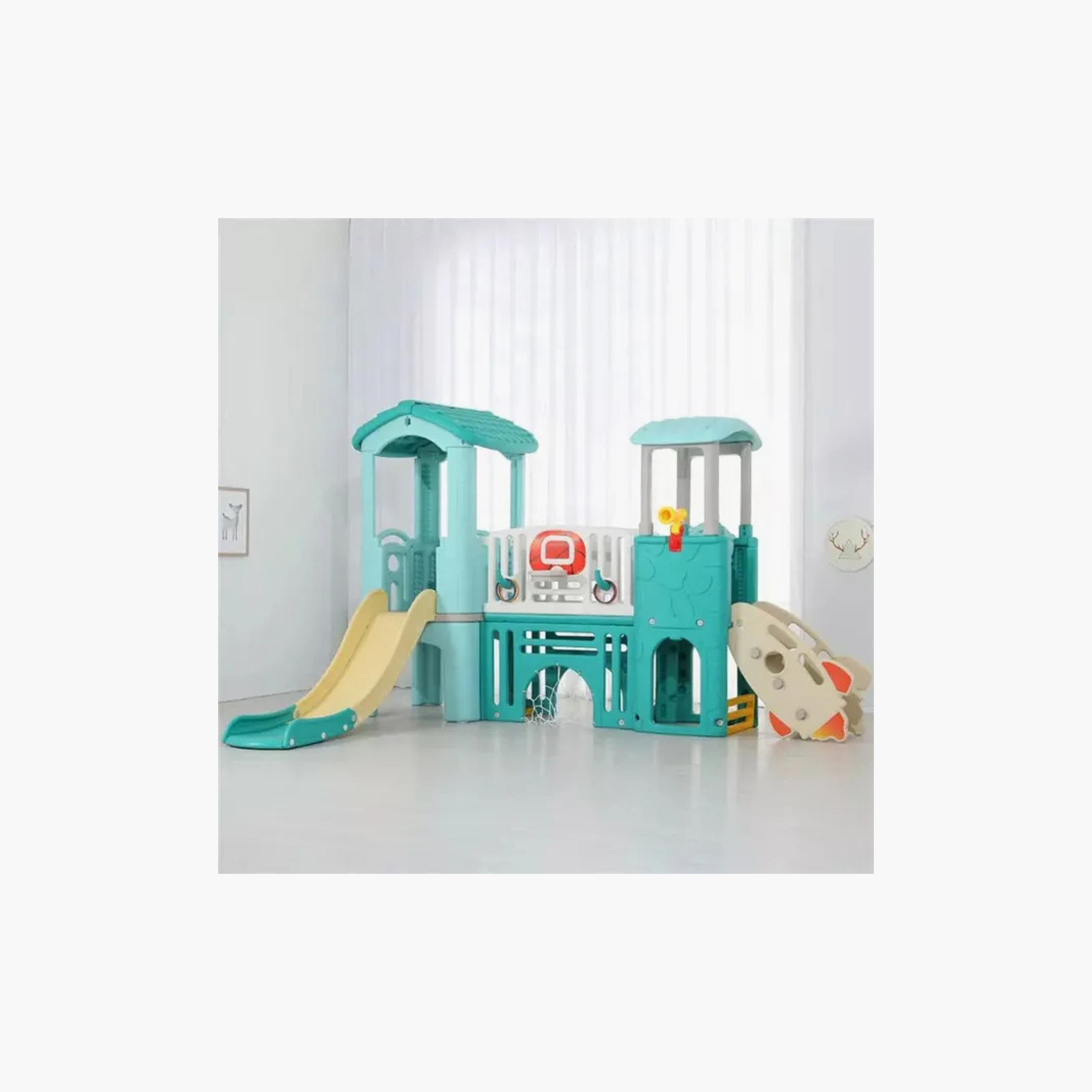 برج أنشطة الطائرات متعدد الألعاب للاستخدام الداخلي والخارجي مع زلاقة - أزرق من مايتس-toys-outdoor-playhousesandplayards-image-2