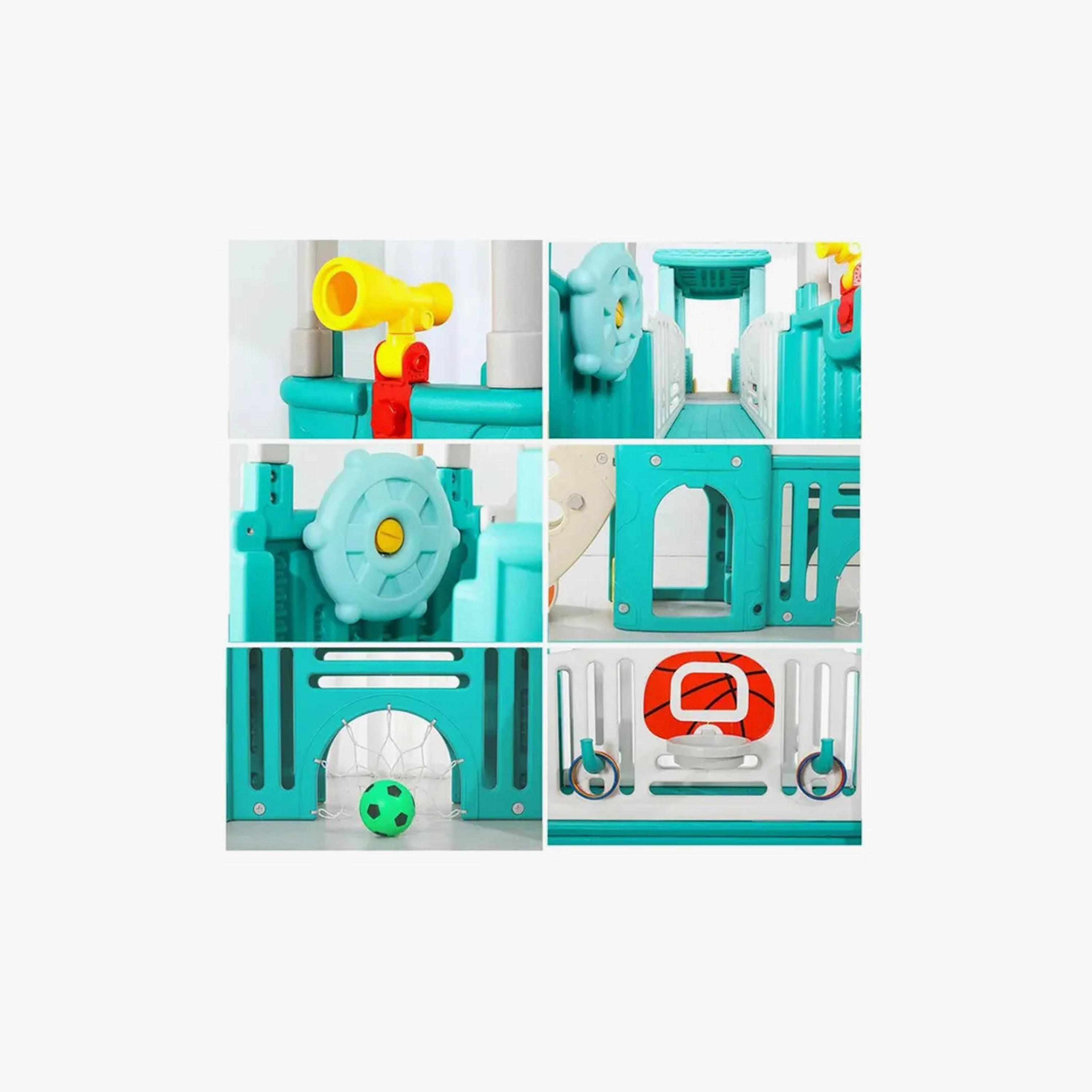 برج أنشطة الطائرات متعدد الألعاب للاستخدام الداخلي والخارجي مع زلاقة - أزرق من مايتس-toys-outdoor-playhousesandplayards-image-5