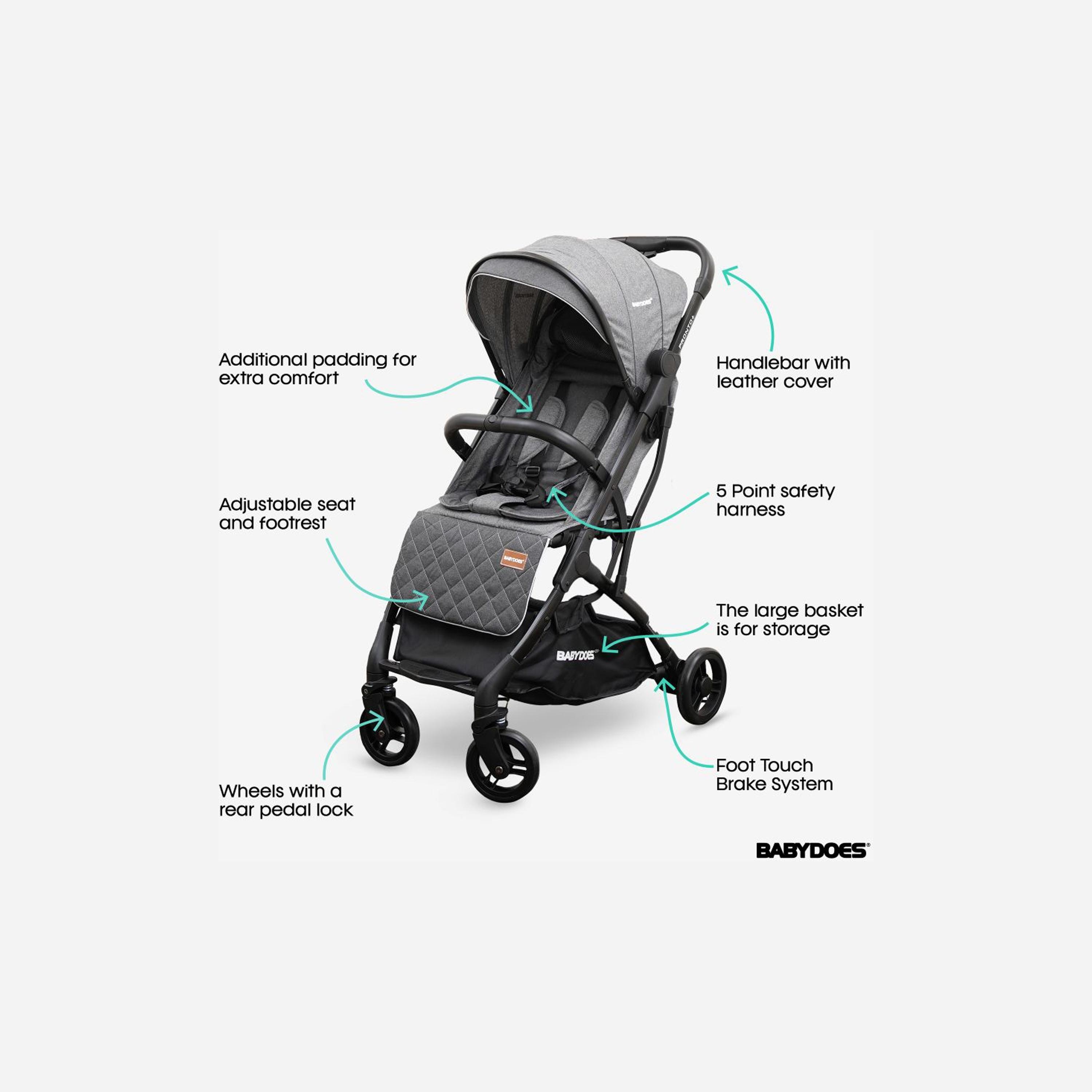Babydoes Pronto+ Foldable Stroller with One-Click Brake System & Wide Canopy - 0-4 Years-baby-gear-strollersandprams-strollers-image-2