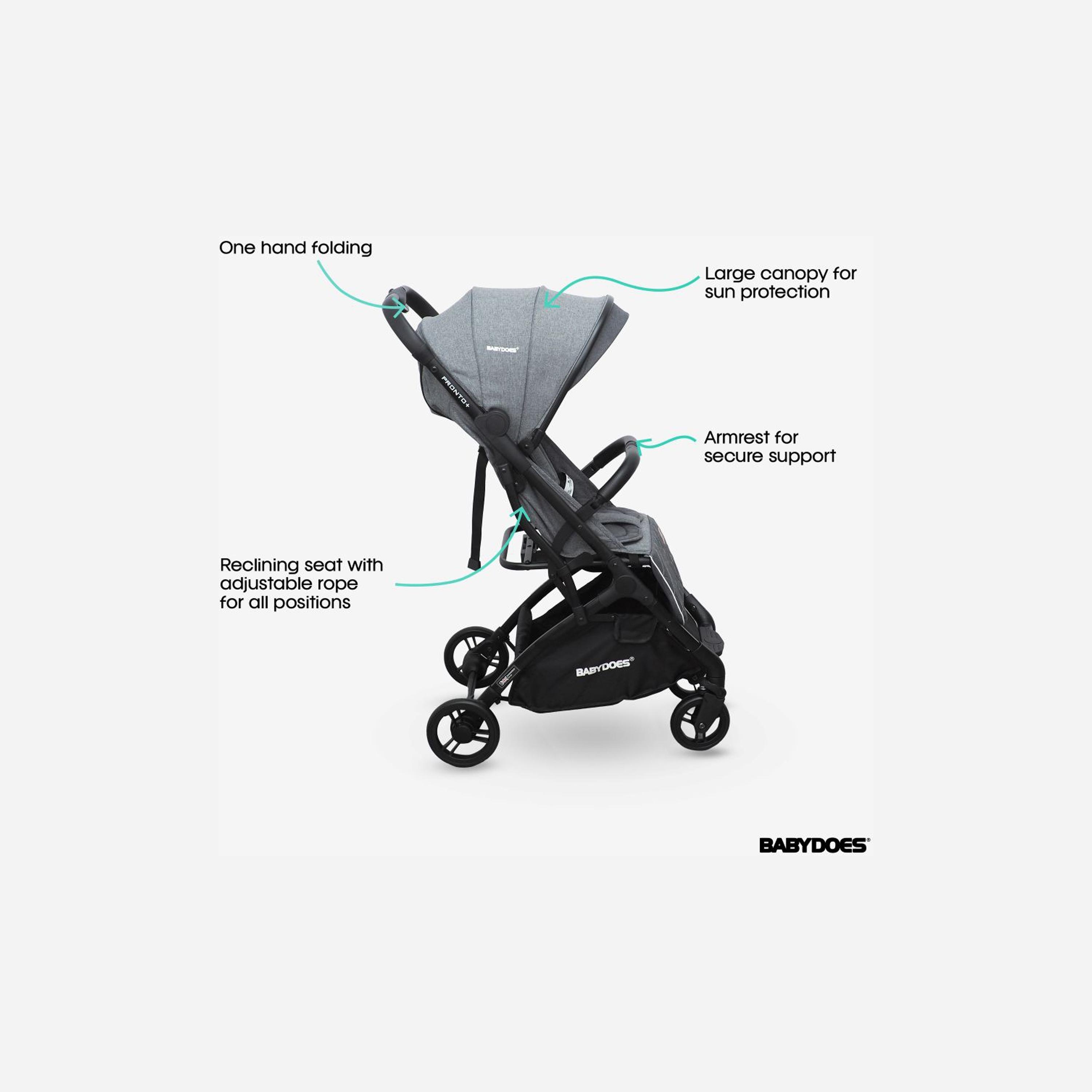 Babydoes Pronto+ Foldable Stroller with One-Click Brake System & Wide Canopy - 0-4 Years-baby-gear-strollersandprams-strollers-image-3