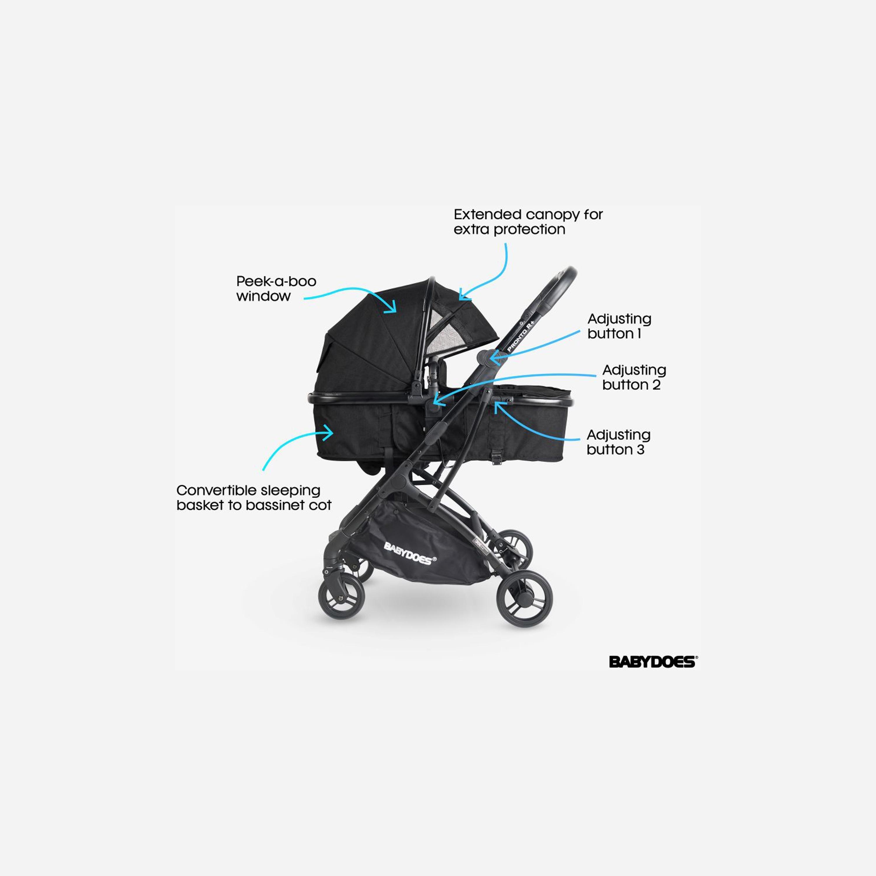 Babydoes Pronto R+ 2-In-1 Foldable Stroller with Reversible Seat & Sleeping Basket - 0-4 Years-baby-gear-strollersandprams-strollers-image-3