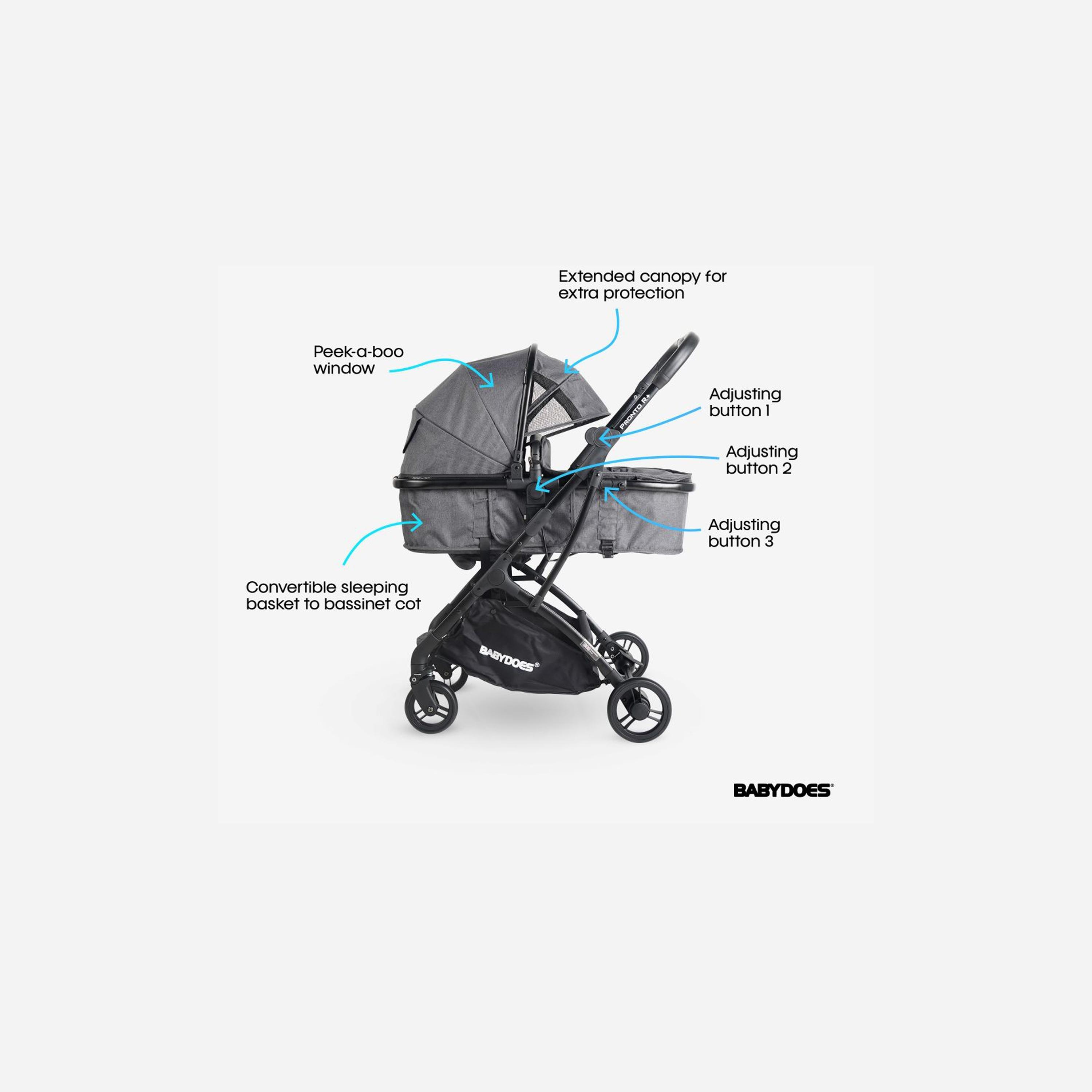 Babydoes Pronto R+ 2-In-1 Foldable Stroller with Reversible Seat & Sleeping Basket - 0-4 Years-baby-gear-strollersandprams-strollers-image-3