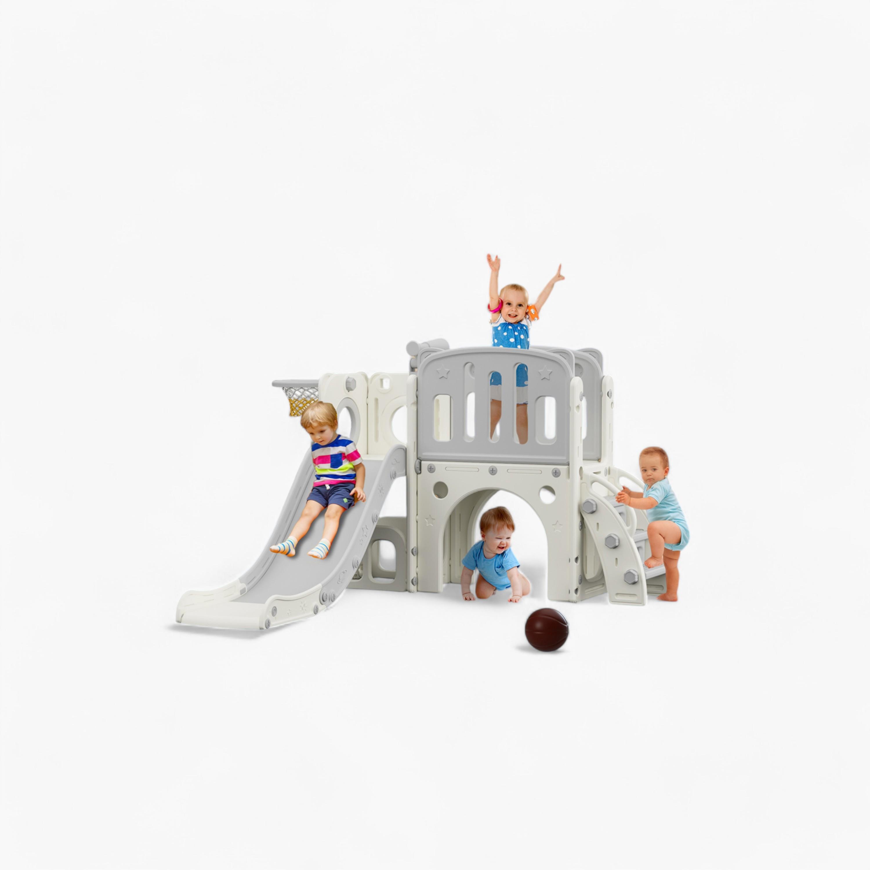 Little Story Activity Slide Play House with Basketball Ring & Toy Storage - Grey-toys-outdoor-playhousesandplayards-image-11