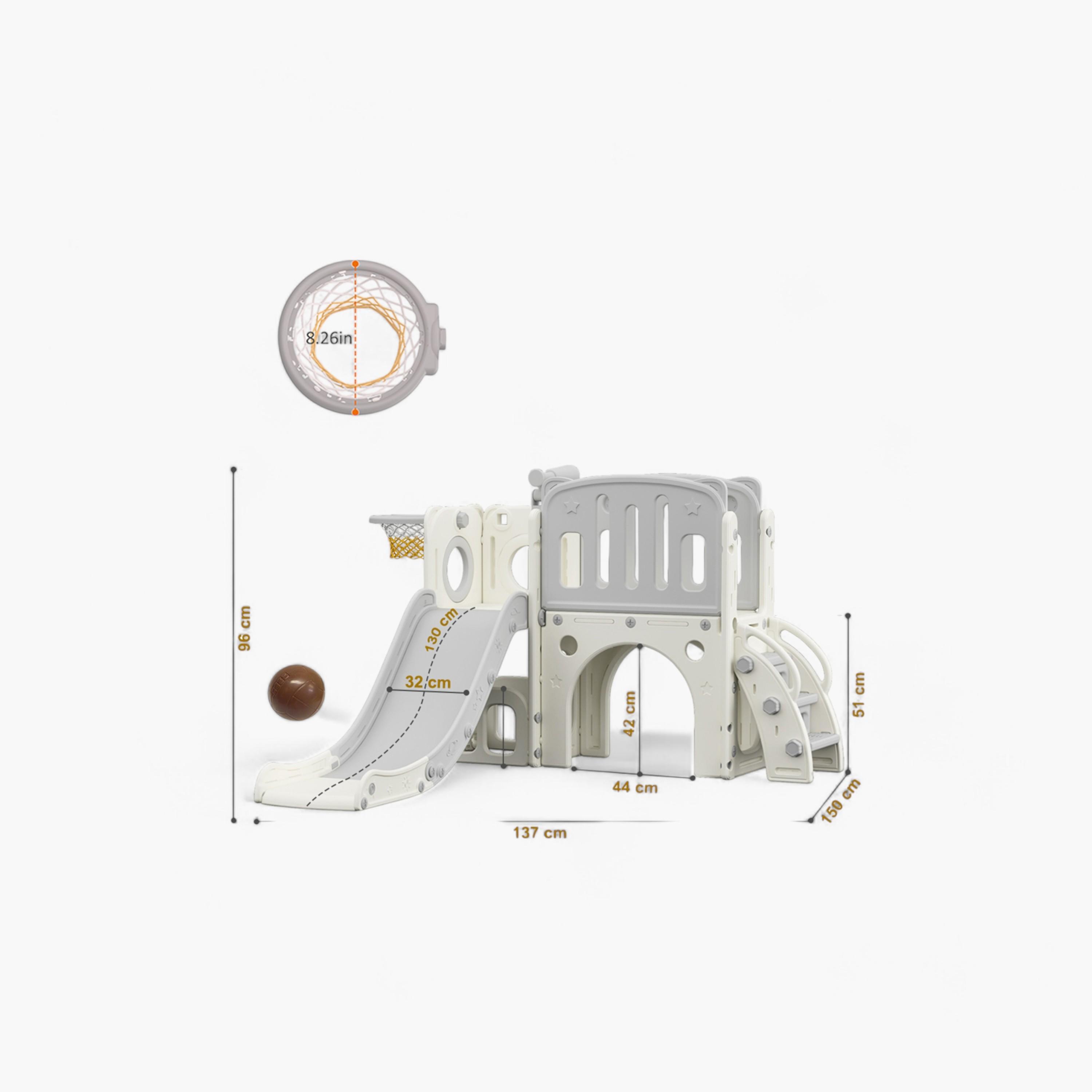 Little Story Activity Slide Play House with Basketball Ring & Toy Storage - Grey-toys-outdoor-playhousesandplayards-image-3