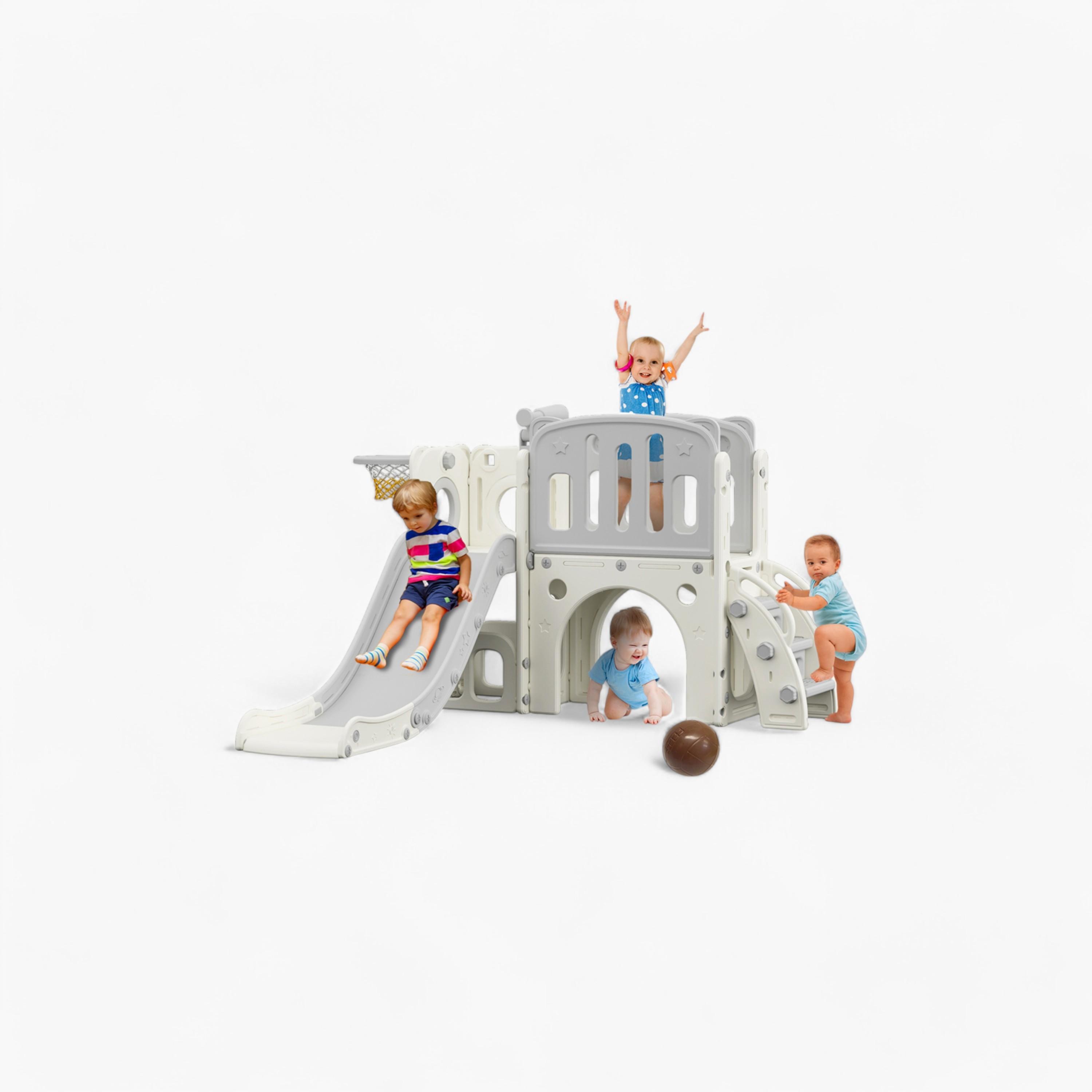 Little Story Activity Slide Play House with Basketball Ring & Toy Storage - Grey-toys-outdoor-playhousesandplayards-image-4