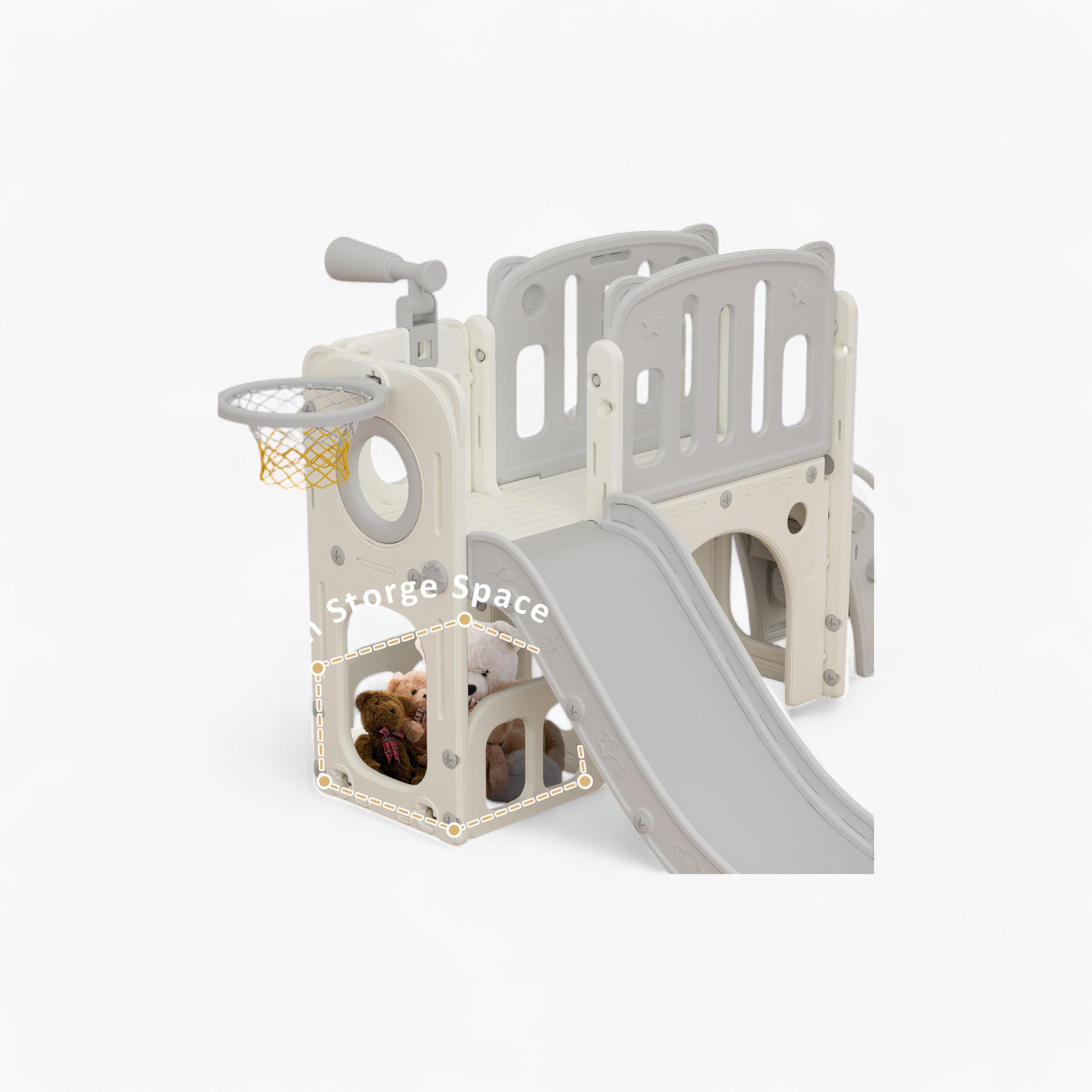 Little Story Activity Slide Play House with Basketball Ring & Toy Storage - Grey-toys-outdoor-playhousesandplayards-image-5