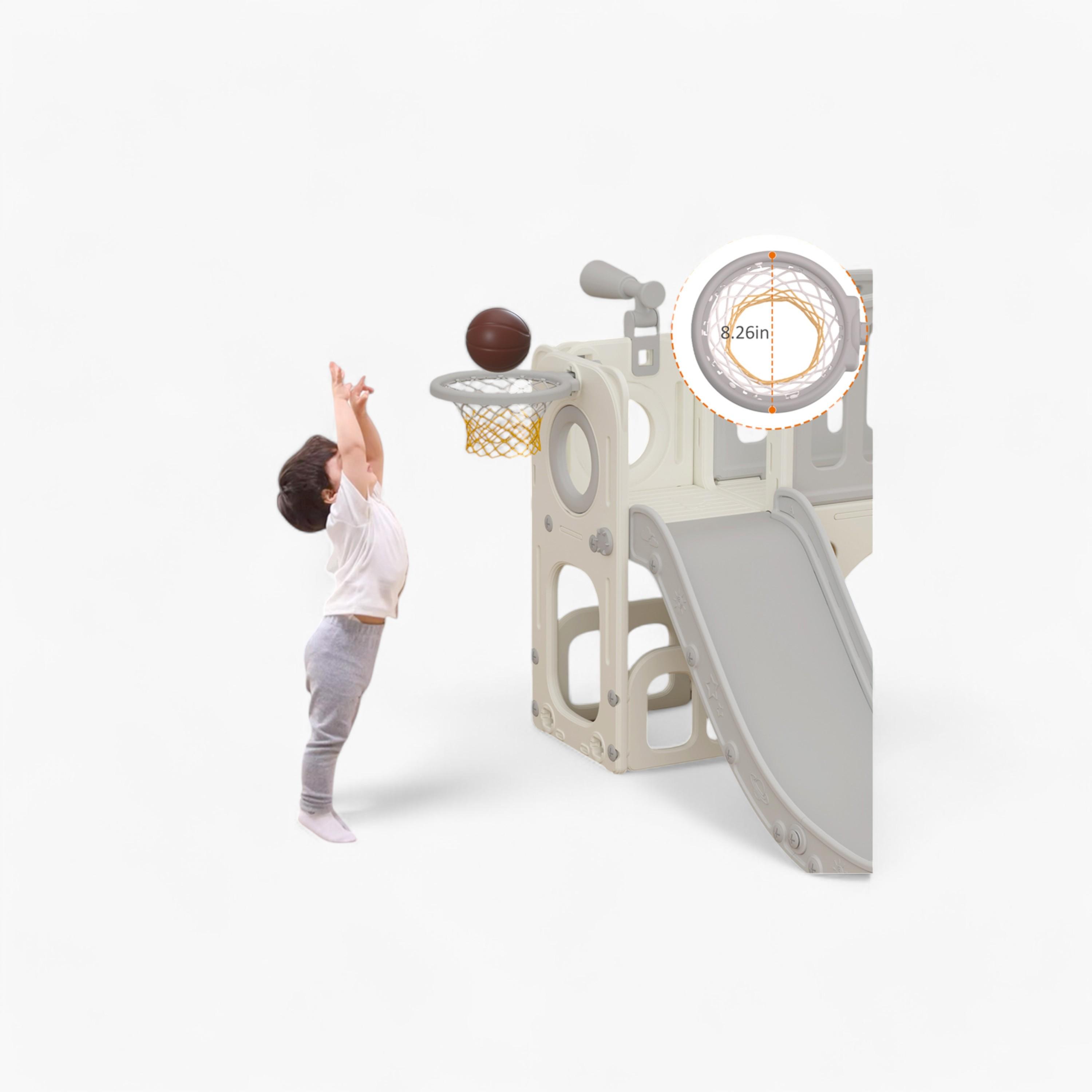Little Story Activity Slide Play House with Basketball Ring & Toy Storage - Grey-toys-outdoor-playhousesandplayards-image-6