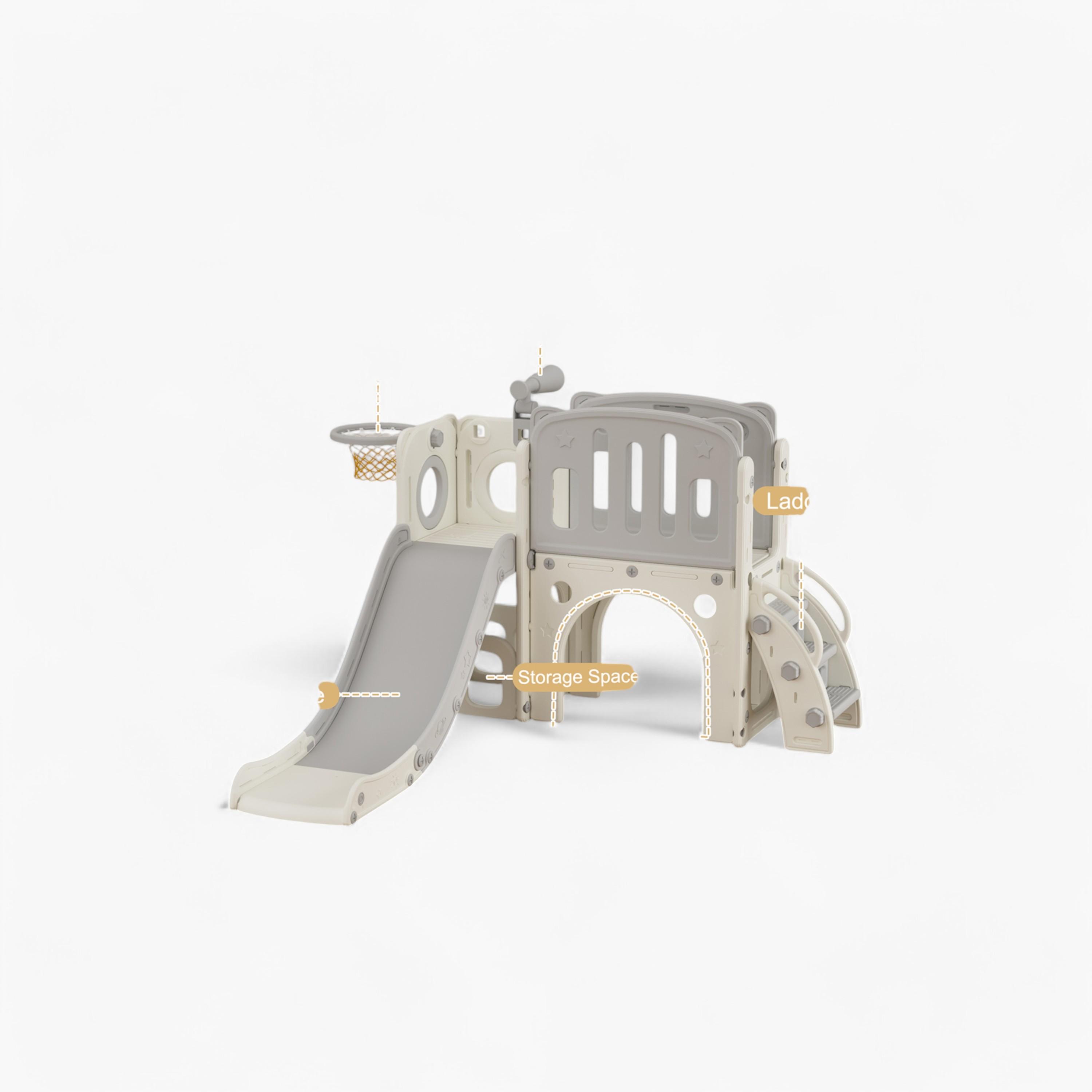 Little Story Activity Slide Play House with Basketball Ring & Toy Storage - Grey-toys-outdoor-playhousesandplayards-image-9
