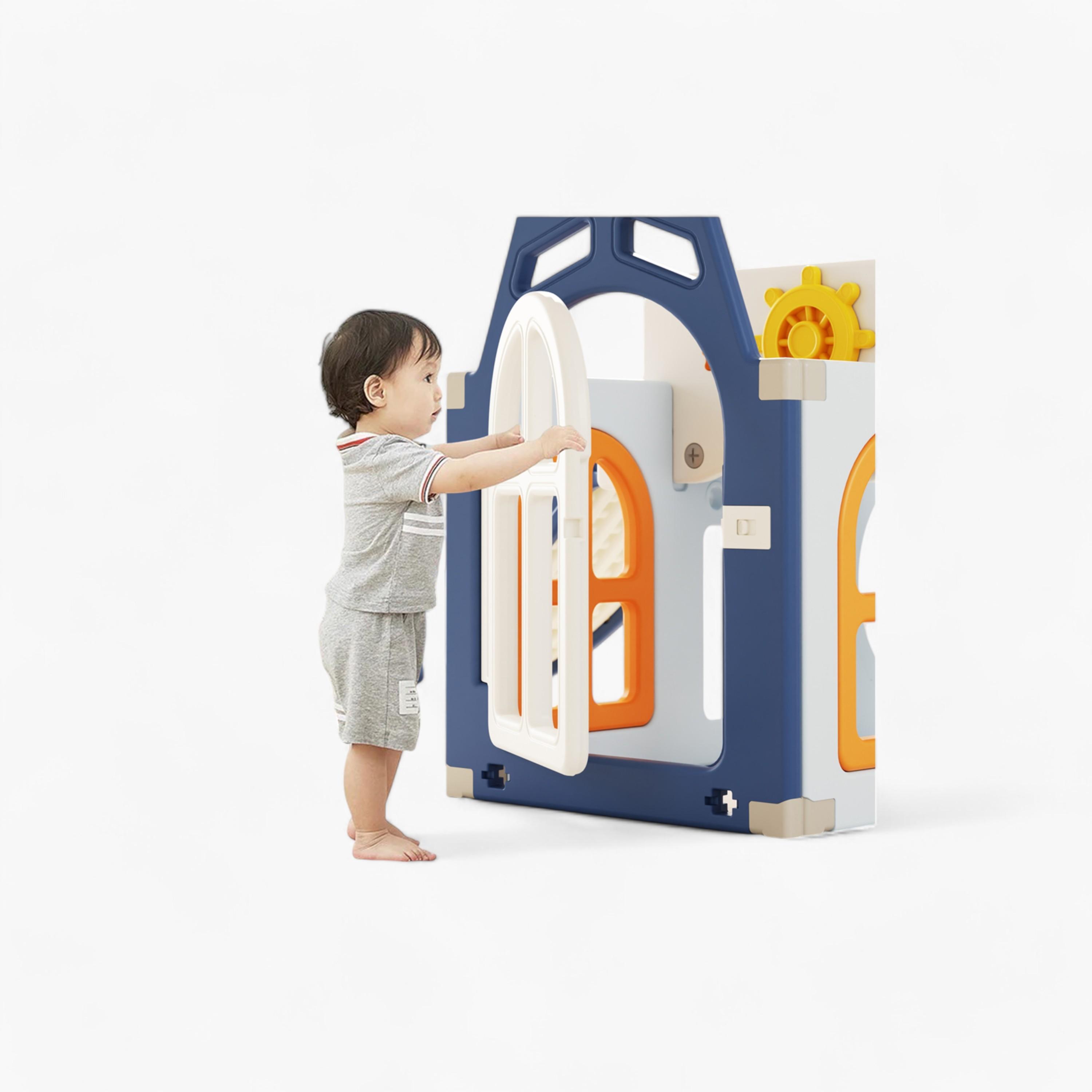 Little Story Activity Slide Boat House with Basketball Ring & Toy Storage - Blue-toys-outdoor-playhousesandplayards-image-2