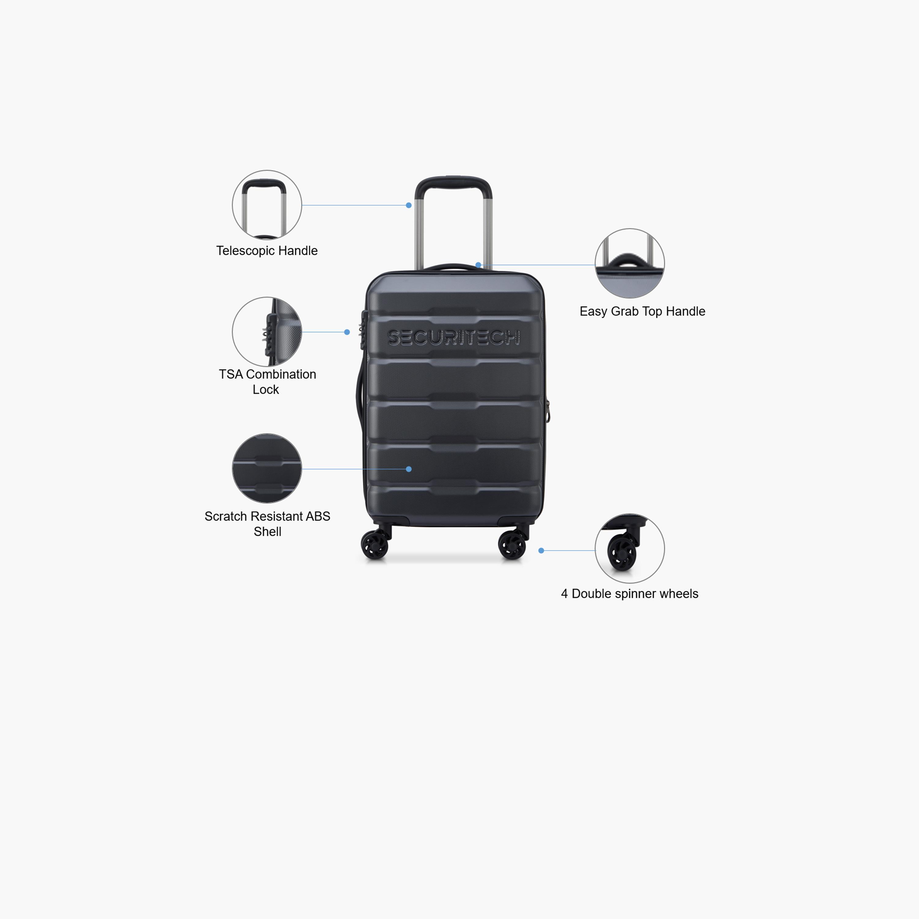 Delsey Paris Securitech Citadel 55 CM Small Cabin Polycarbonate with ABS Hard Sided 4-Wheeler Spinner Trolley Bag with TSA Combination Lock-travel-luggagesandbags-luggage-image-3