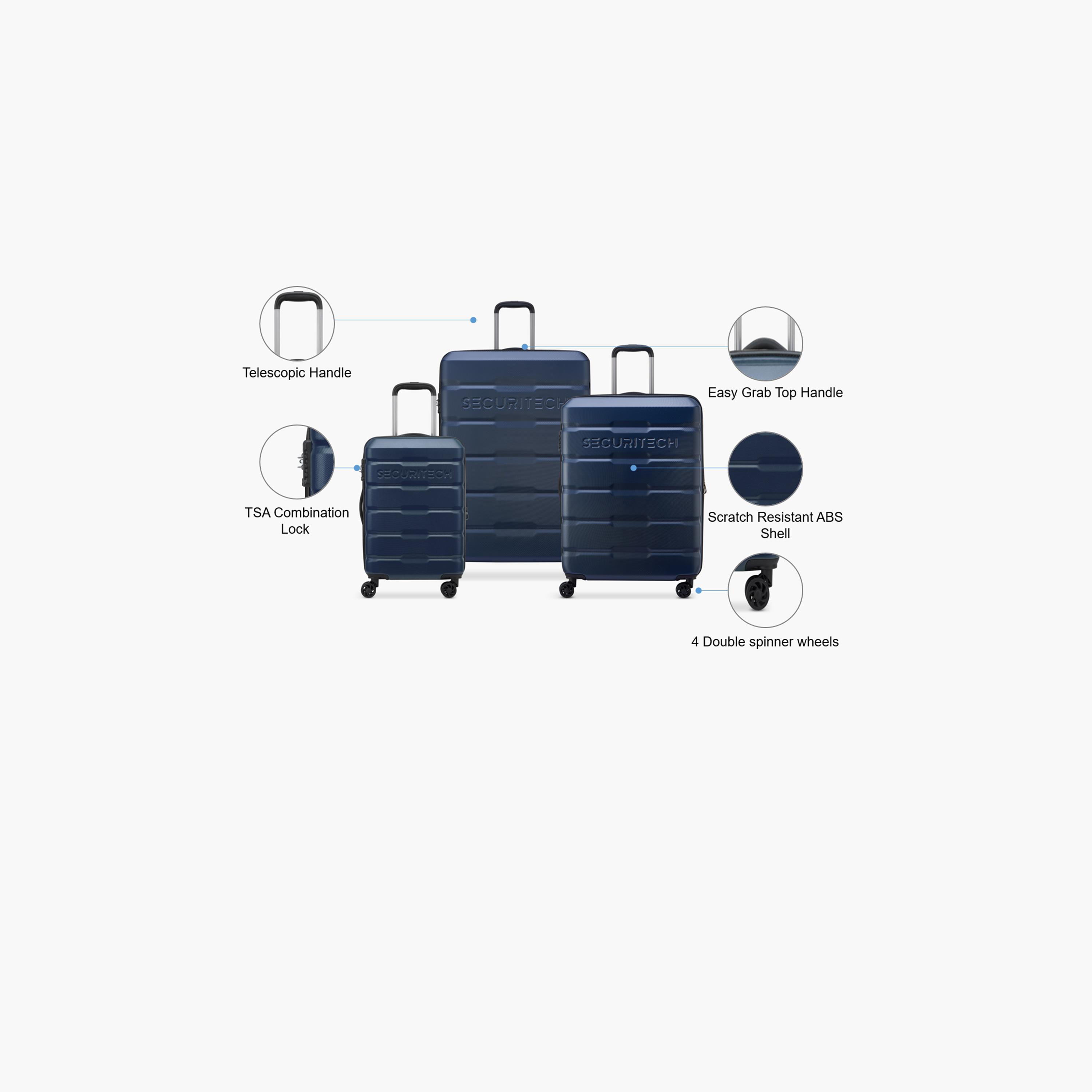 Delsey Paris Securitech Citadel Set of 3 Polycarbonate with ABS Hard Sided 4-Wheeler Spinner Trolley Bag with TSA Combination Lock-travel-luggagesandbags-luggage-image-2