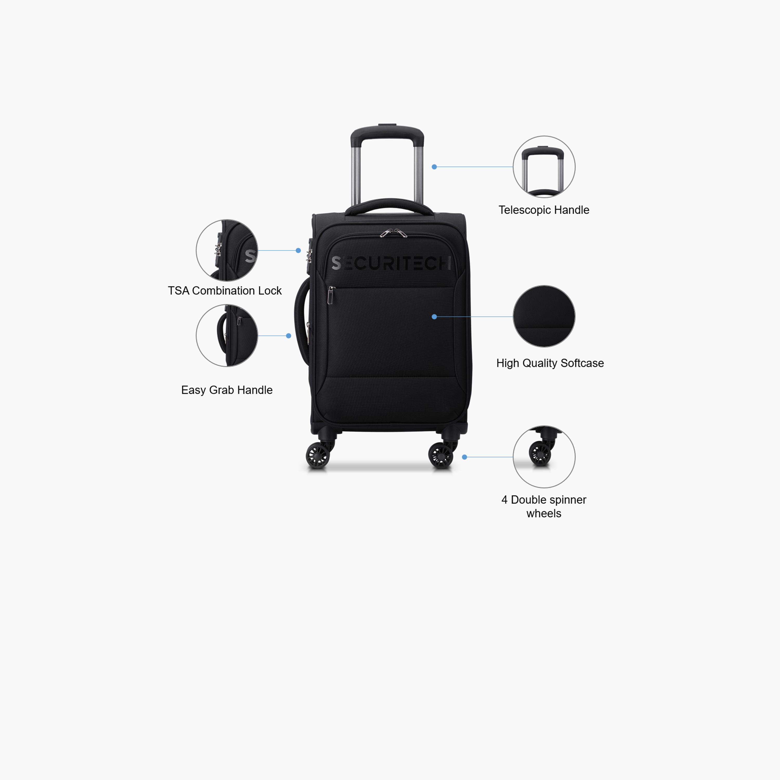 Delsey Paris Securitech Vanuard 55 CM Small Cabin Polyester Soft Sided 4-Wheeler Spinner Trolley Bag with TSA Combination Lock-travel-luggagesandbags-luggage-image-3