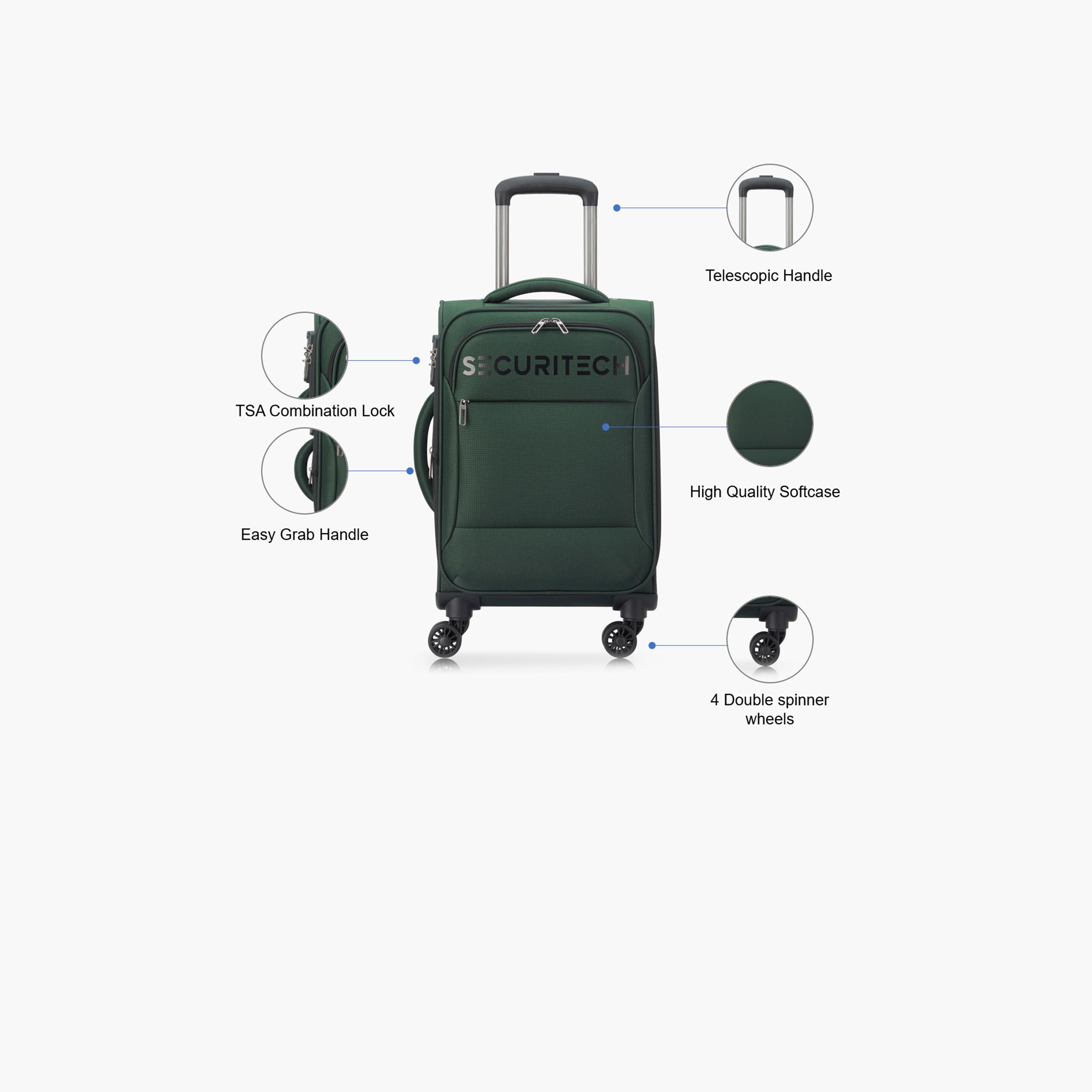 Delsey Paris Securitech Vanuard 55 CM Small Cabin Polyester Soft Sided 4-Wheeler Spinner Trolley Bag with TSA Combination Lock-travel-luggagesandbags-luggage-image-3