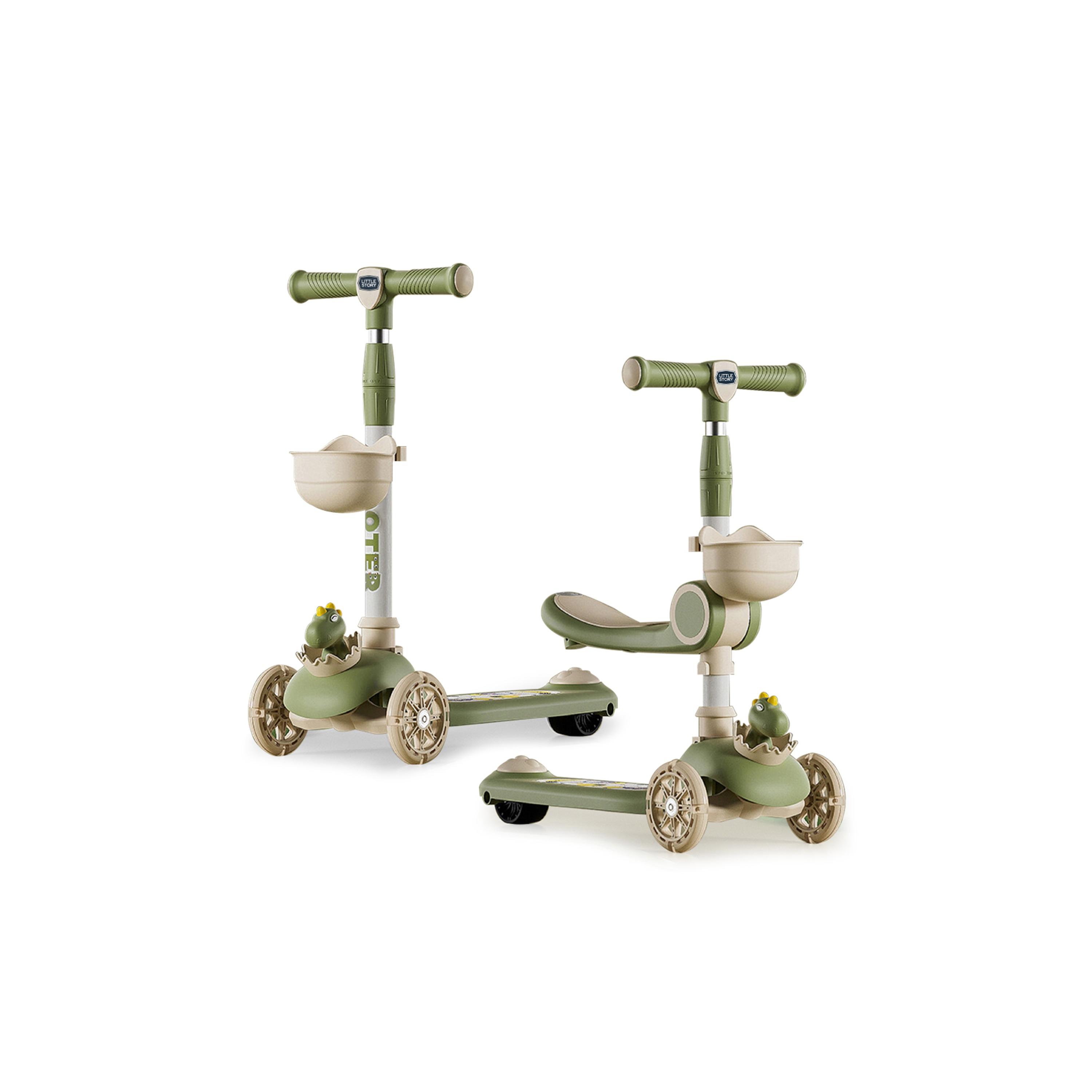 Little Story 2-In-1 Scooter with Ride-On & LED Wheels - Dinosaur-toys-outdoor-scooters-image-1