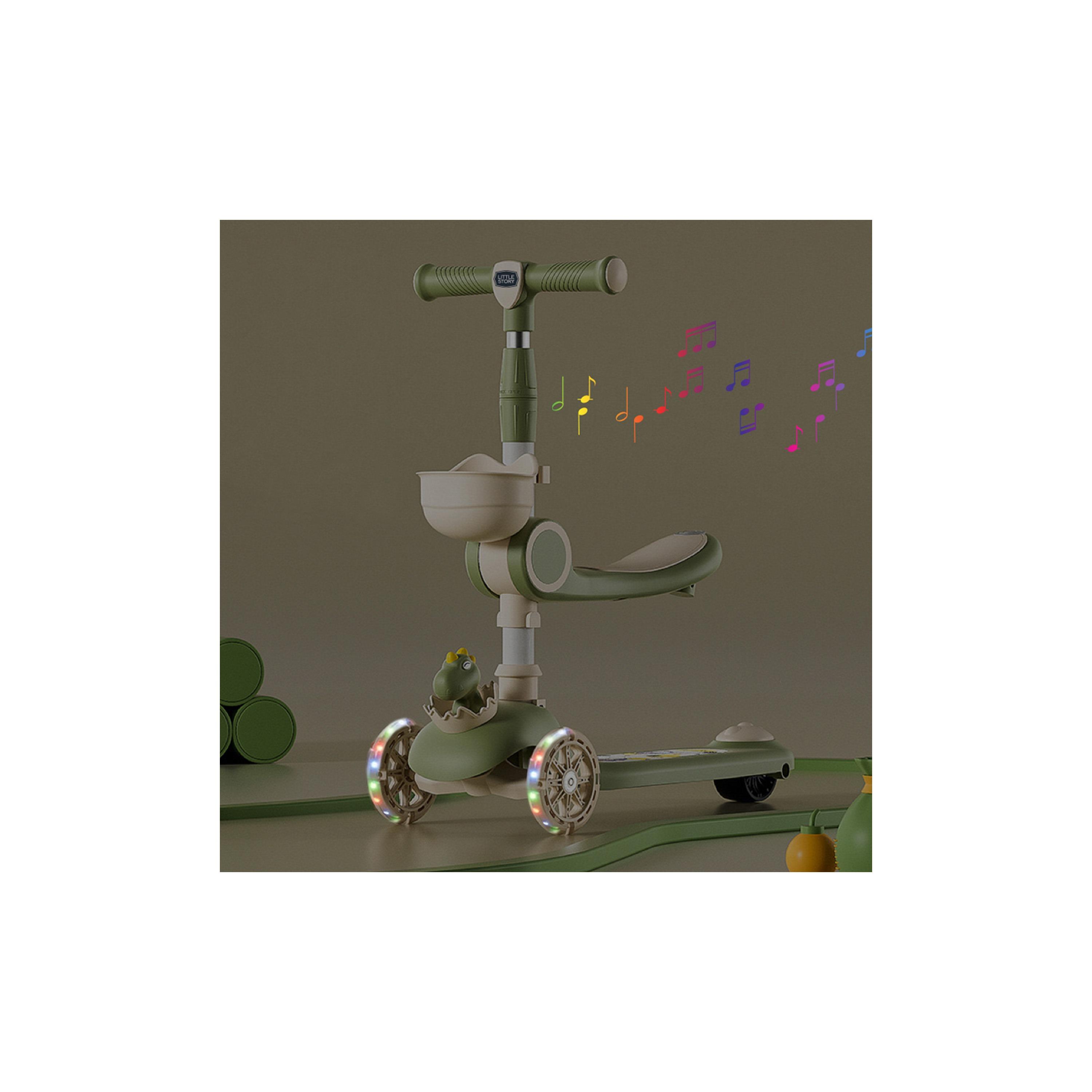 Little Story 2-In-1 Scooter with Ride-On & LED Wheels - Dinosaur-toys-outdoor-scooters-image-5