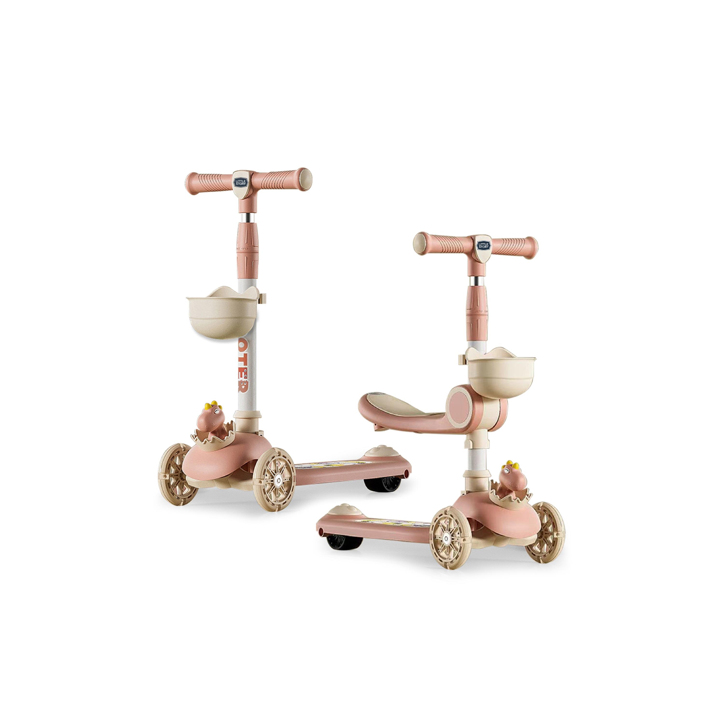 Little Story 2-In-1 Scooter with Ride-On & LED Wheels - Dinosaur-toys-outdoor-scooters-image-1