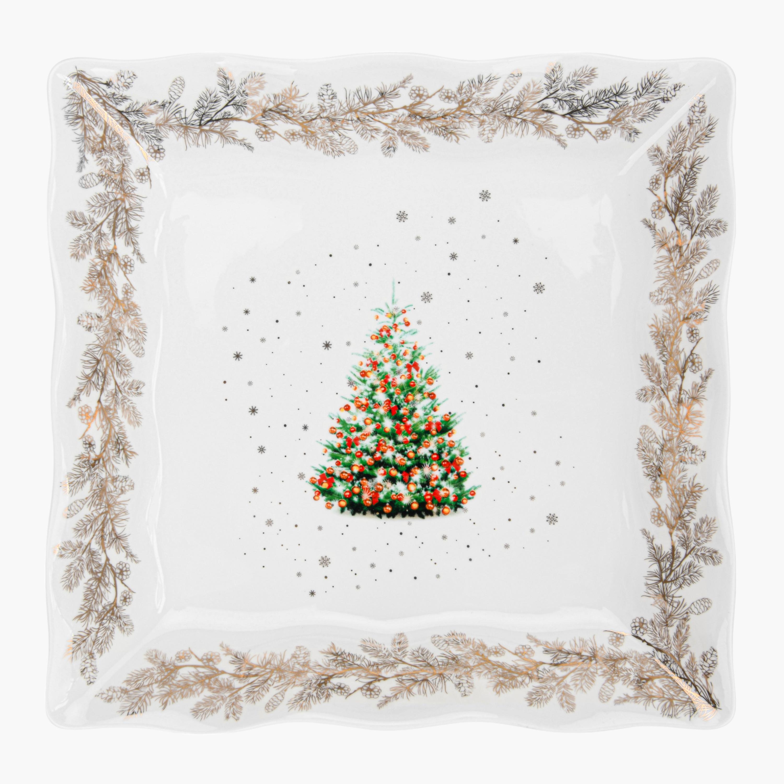 New Bone China Christmas Square Plate - 22 cms-household-dining-serveware-servingplatters-image-1
