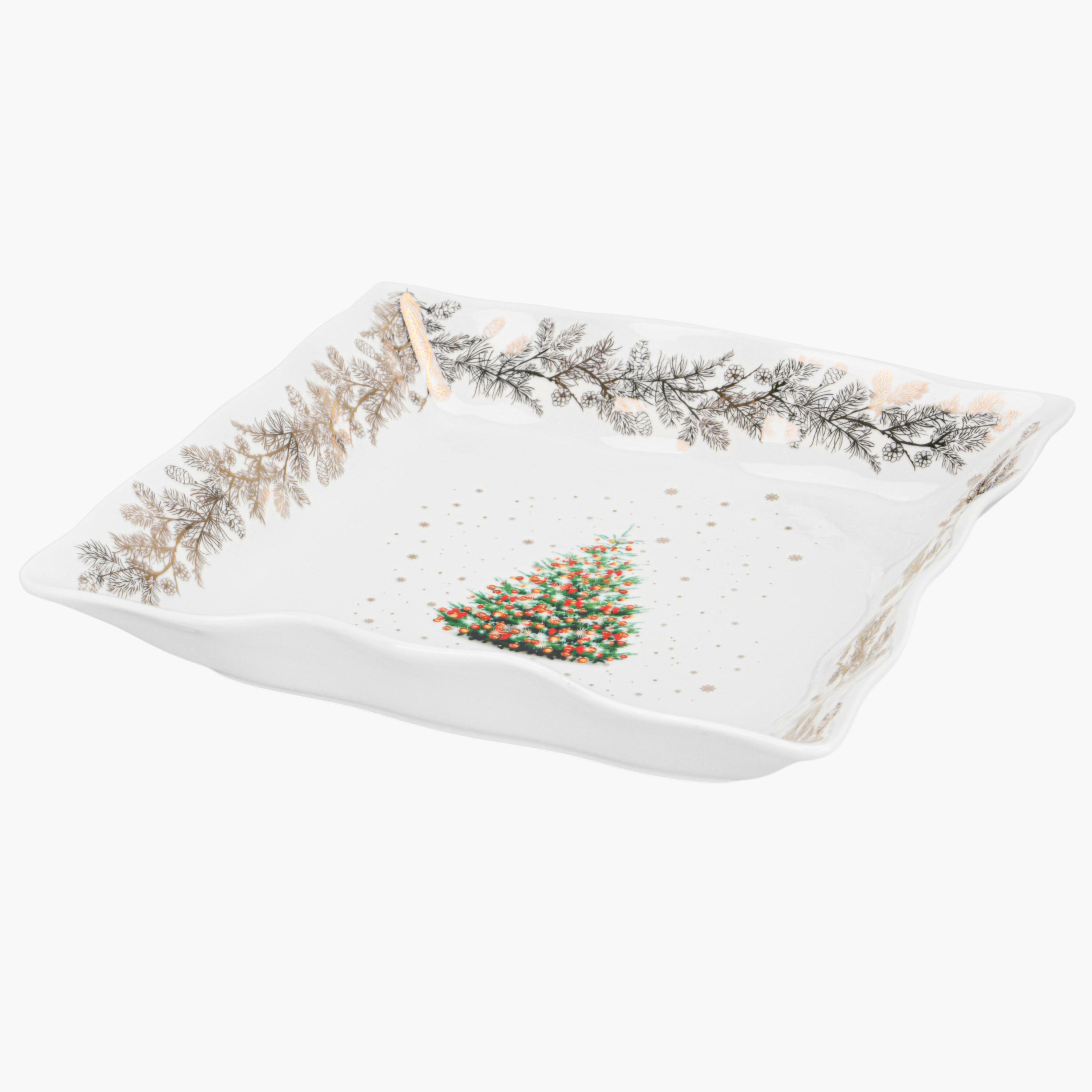 New Bone China Christmas Square Plate - 22 cms-household-dining-serveware-servingplatters-image-2