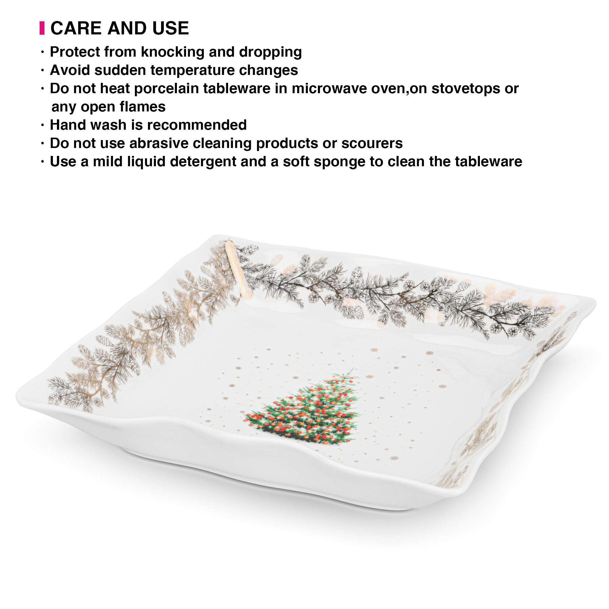 New Bone China Christmas Square Plate - 22 cms-household-dining-serveware-servingplatters-image-4