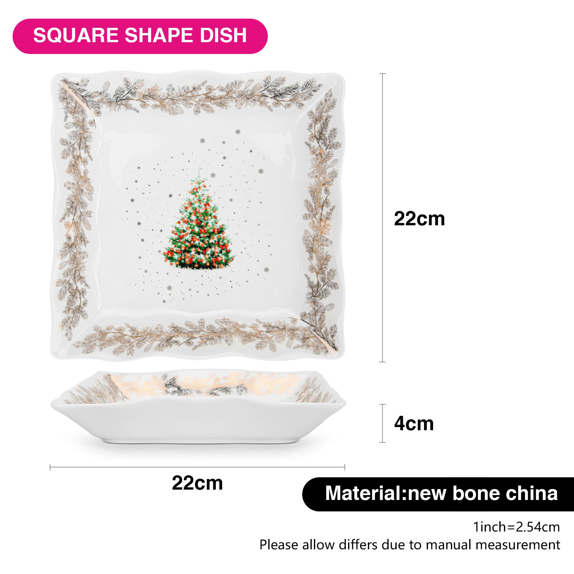 New Bone China Christmas Square Plate - 22 cms-household-dining-serveware-servingplatters-image-5
