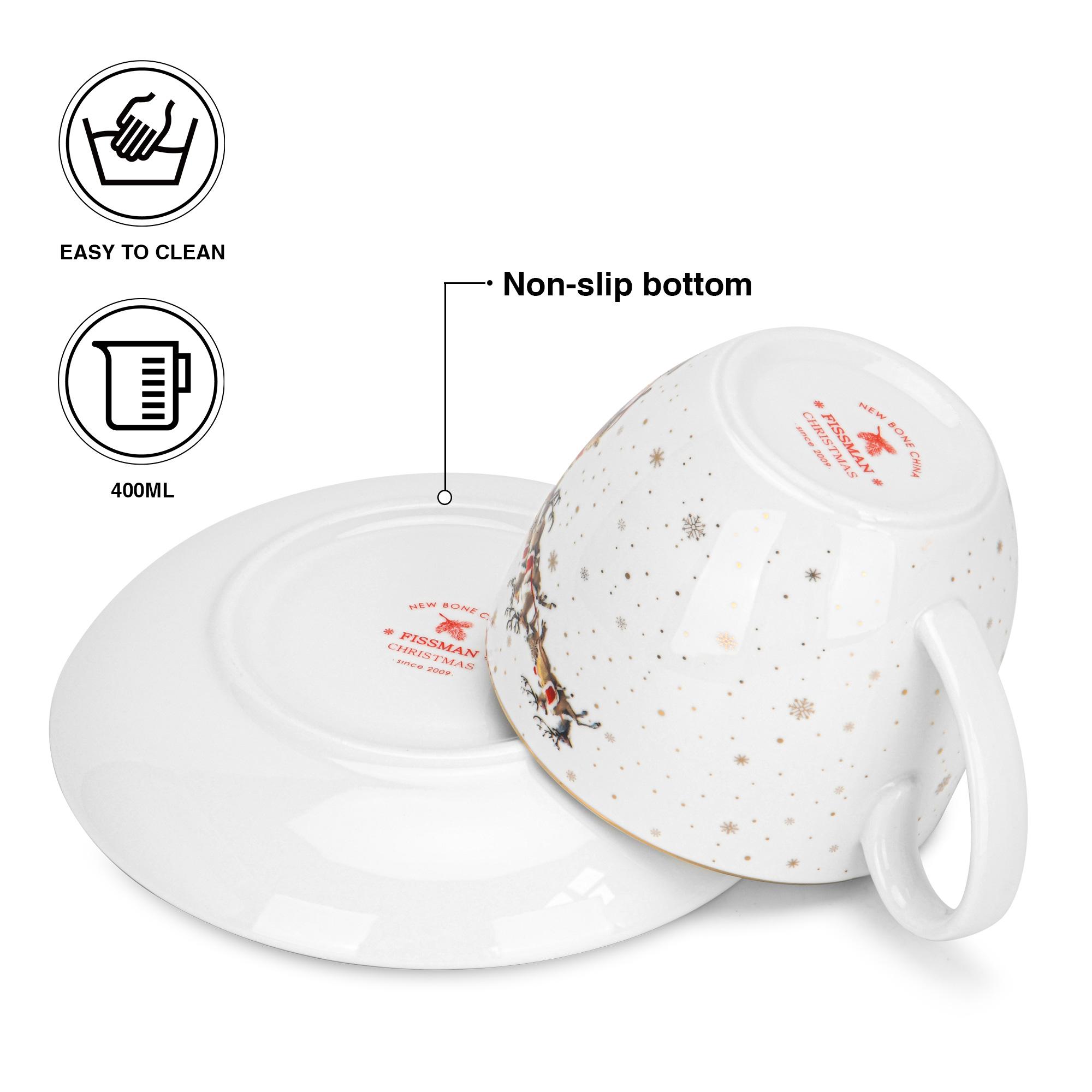 Christmas Print 2-Piece New Bone China Cup and Saucer Set - 400 ml-household-dining-teaandcoffee-teaandcoffeesets-image-3